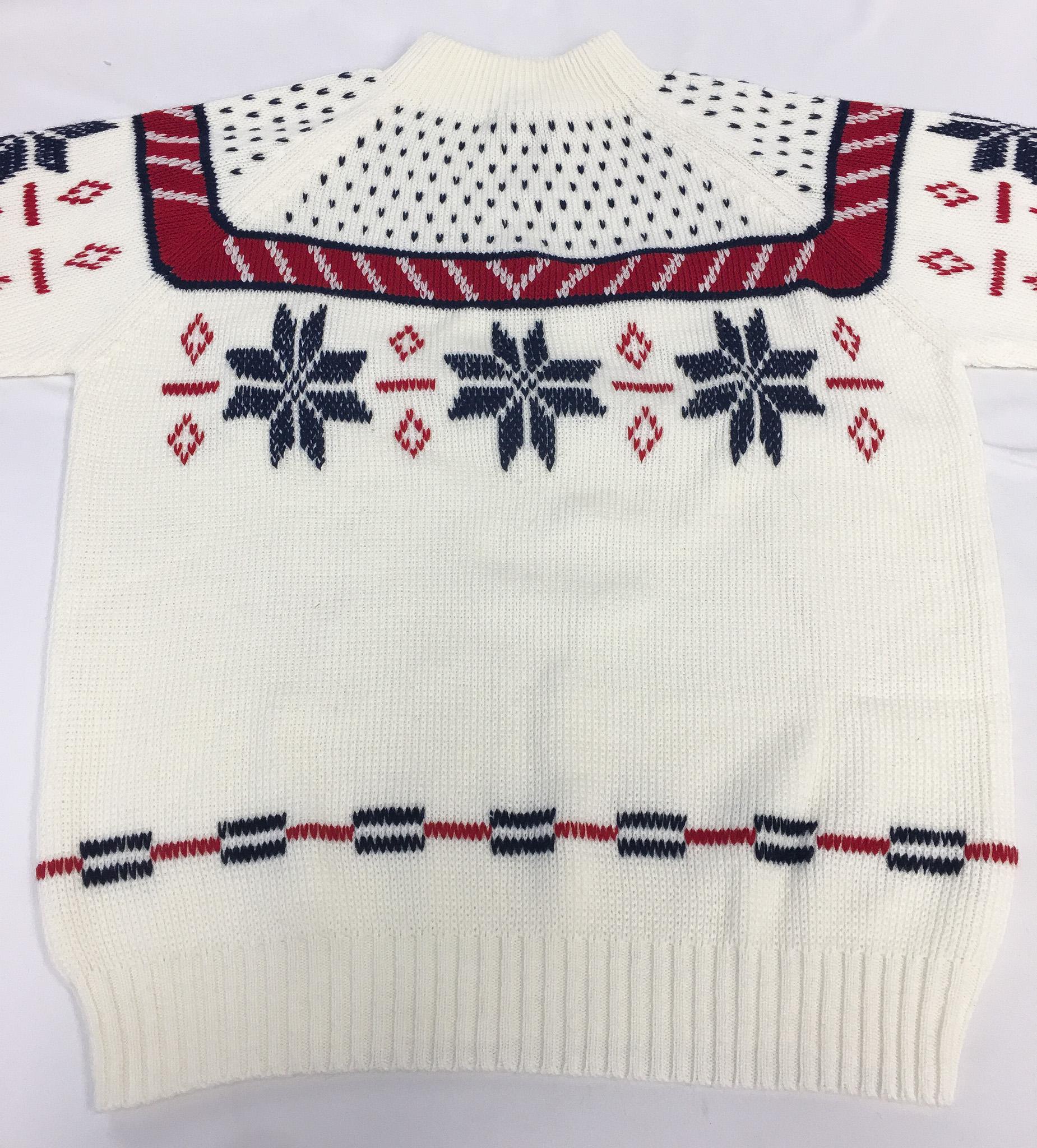Vintage 90s JCPenney Cream/Red/Navy Snowflake Fair Isle Nordic Sweater, Men's Sz. L