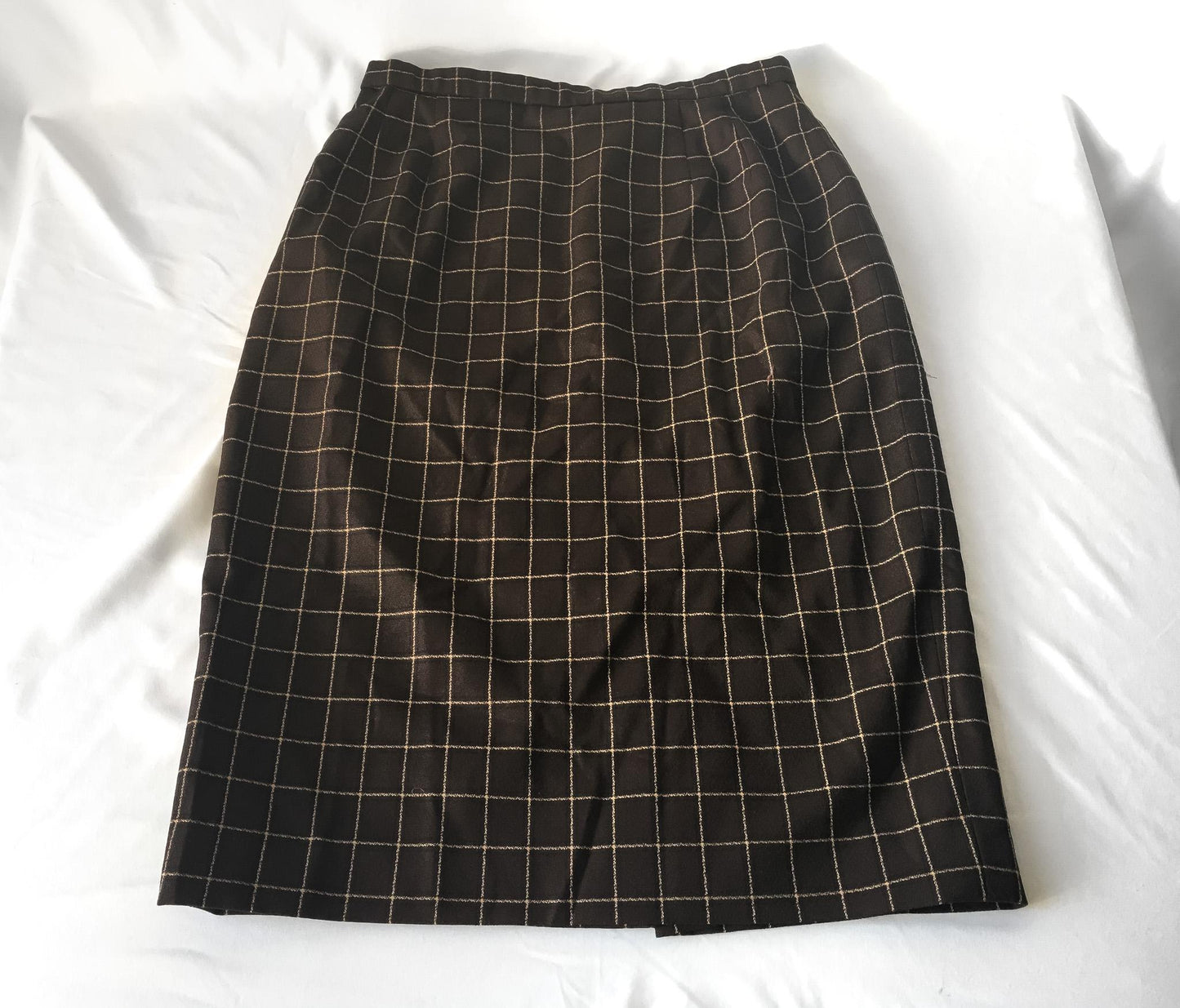 Vintage 90s Pendleton Brown Beige Grid Patterned Wool Pencil Skirt, 30" Waist, Vintage Preppy Academia Style Skirt