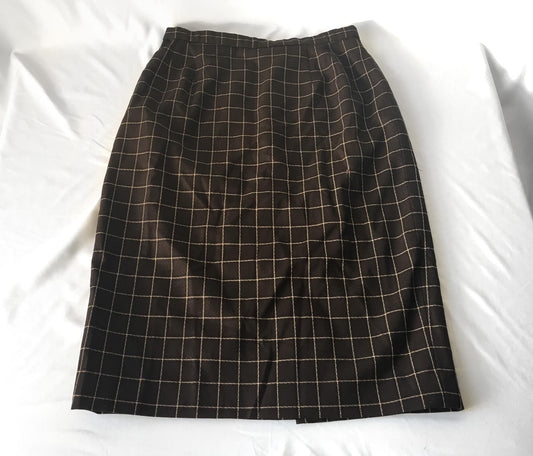 Vintage 90s Pendleton Brown Beige Grid Patterned Wool Pencil Skirt, 30" Waist, Vintage Preppy Academia Style Skirt