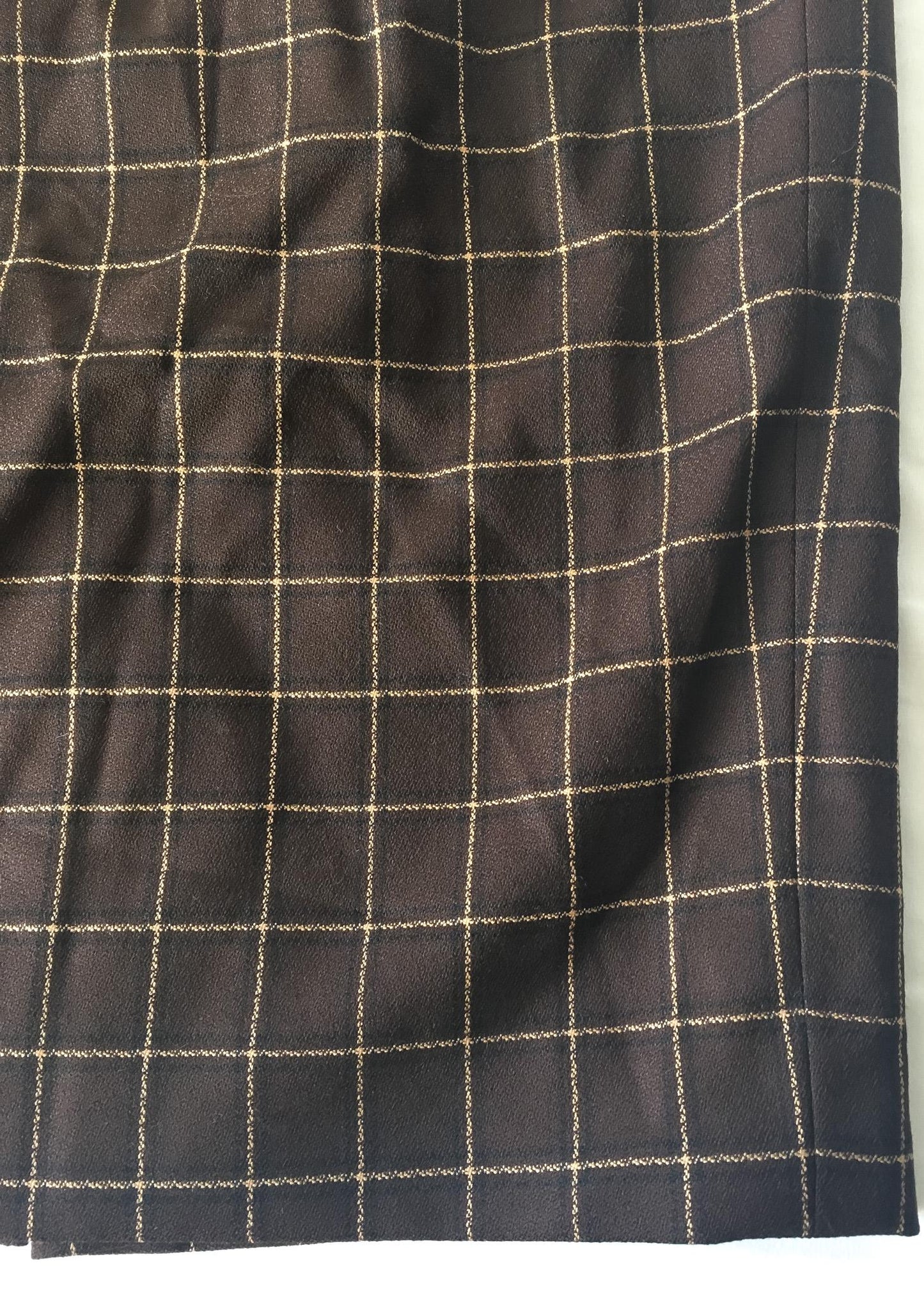 Vintage 90s Pendleton Brown Beige Grid Patterned Wool Pencil Skirt, 30" Waist, Vintage Preppy Academia Style Skirt