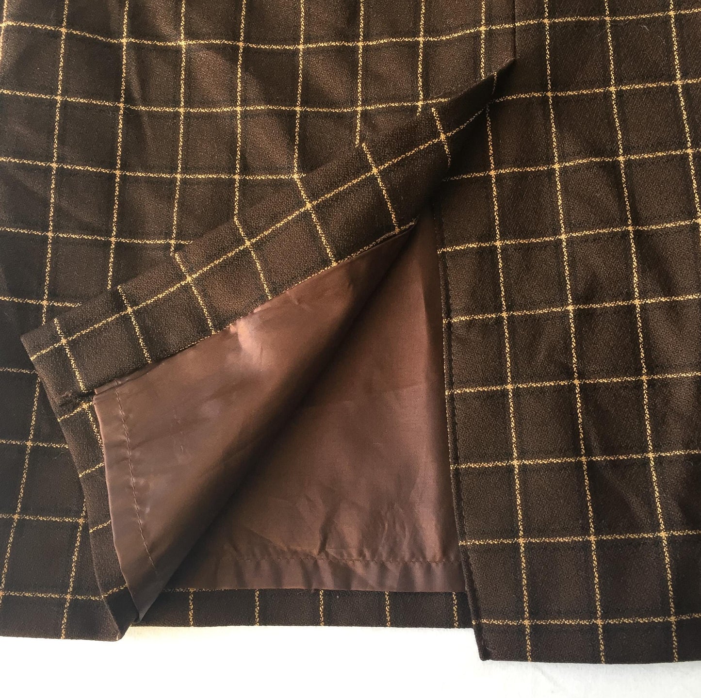 Vintage 90s Pendleton Brown Beige Grid Patterned Wool Pencil Skirt, 30" Waist, Vintage Preppy Academia Style Skirt