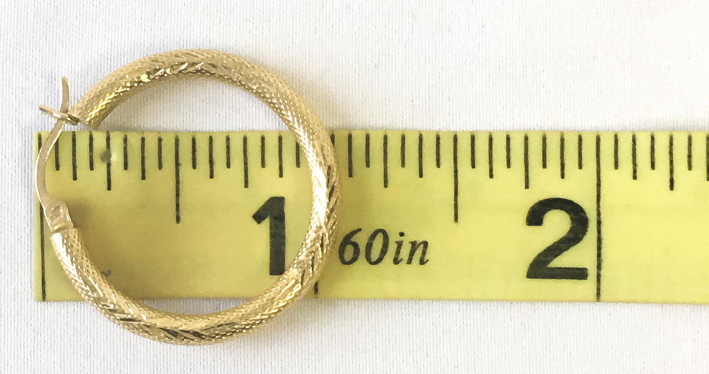 Vintage 14K Yellow Gold Textured Etched Tube Hoop Earrings, Lightweight Simple Elegant Minimalist Hoop Earrings