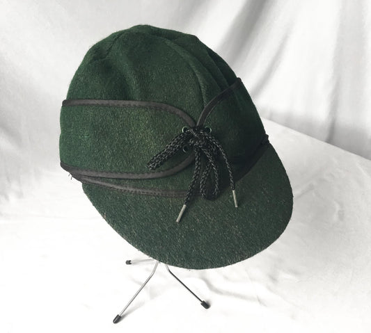 Vintage Green Wool Trapper Style Quilted Hunting Cap, Sz 7 1/4
