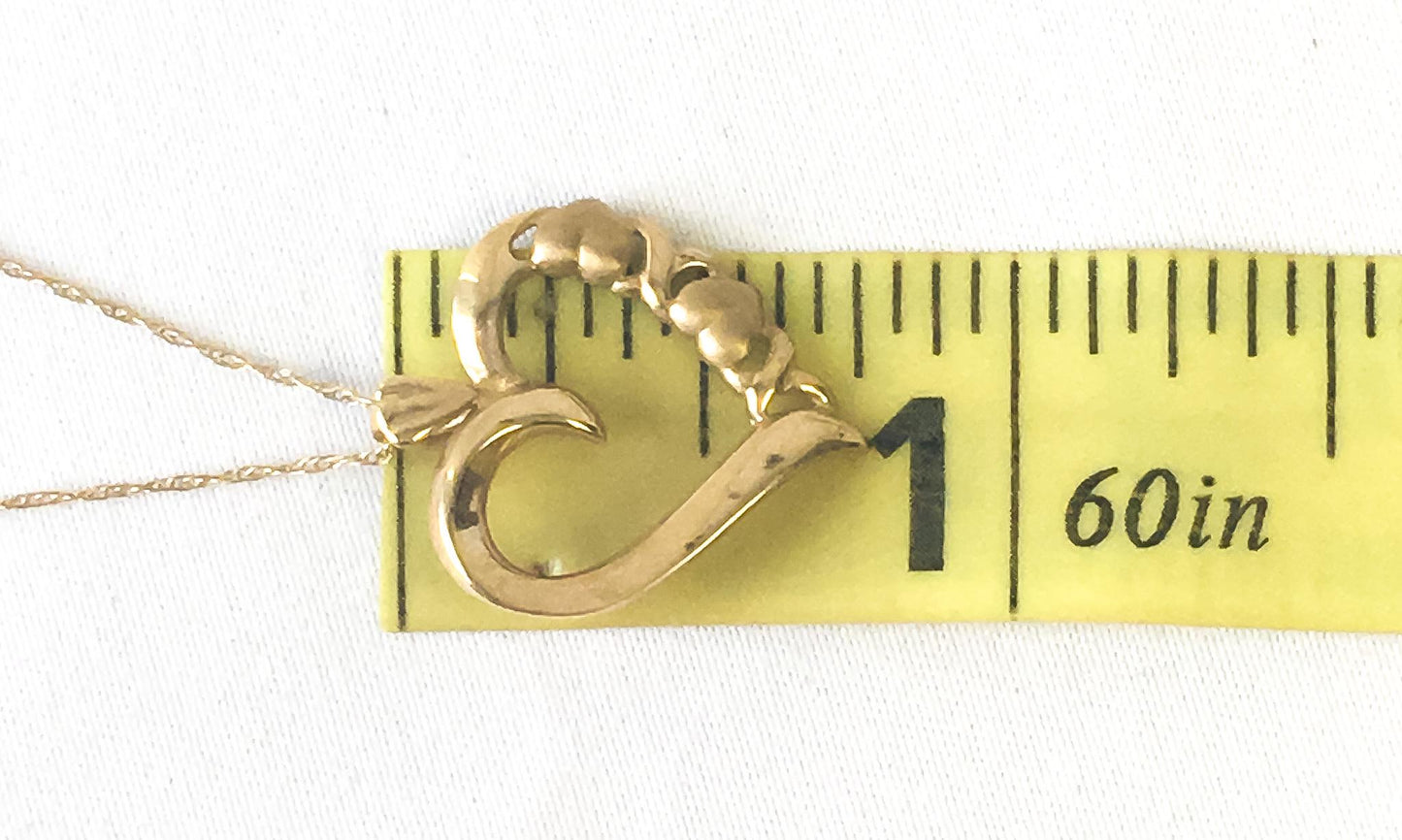 Vintage 10K Yellow Gold Open Faced Heart with Puffy Heart Detail 16" Necklace, Simple Elegant Heart Necklace