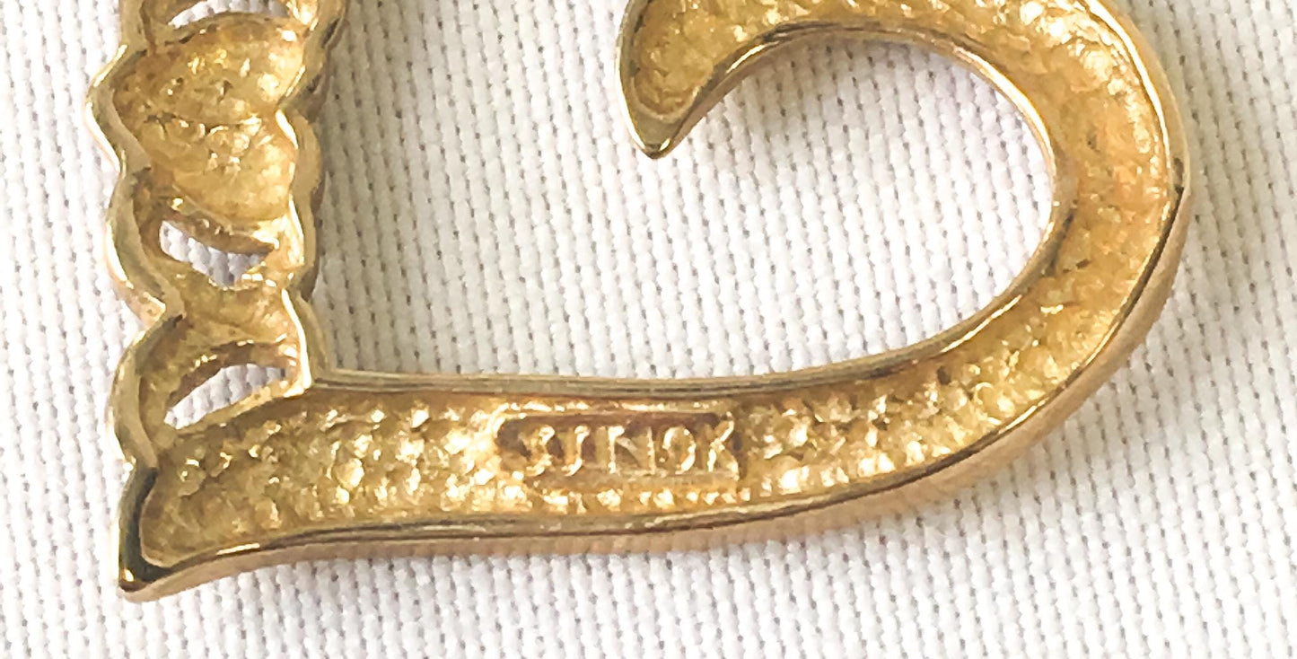 Vintage 10K Yellow Gold Open Faced Heart with Puffy Heart Detail 16" Necklace, Simple Elegant Heart Necklace