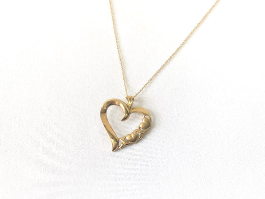 Vintage 10K Yellow Gold Open Faced Heart with Puffy Heart Detail 16" Necklace, Simple Elegant Heart Necklace