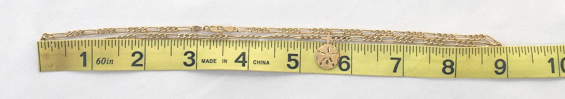 Vintage 14K Sand Dollar Pendant Necklace on 14K Italy Figaro Chain, 18", Beachy Boho Coastal Nautical Jewelry