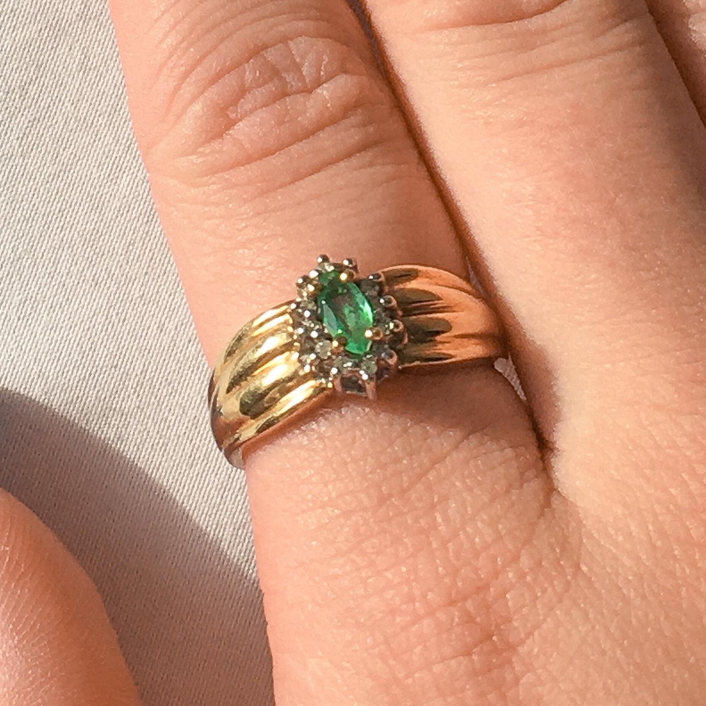 Vintage Columbian 10K Emerald Diamond Estate Ring Size 6, Art Deco Estate Jewelry