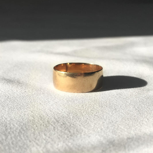 Vintage 14K Yellow Gold Smooth Thick Band Ring, Sz. 9, 7mm Width, Simple Everyday Stackable Ring