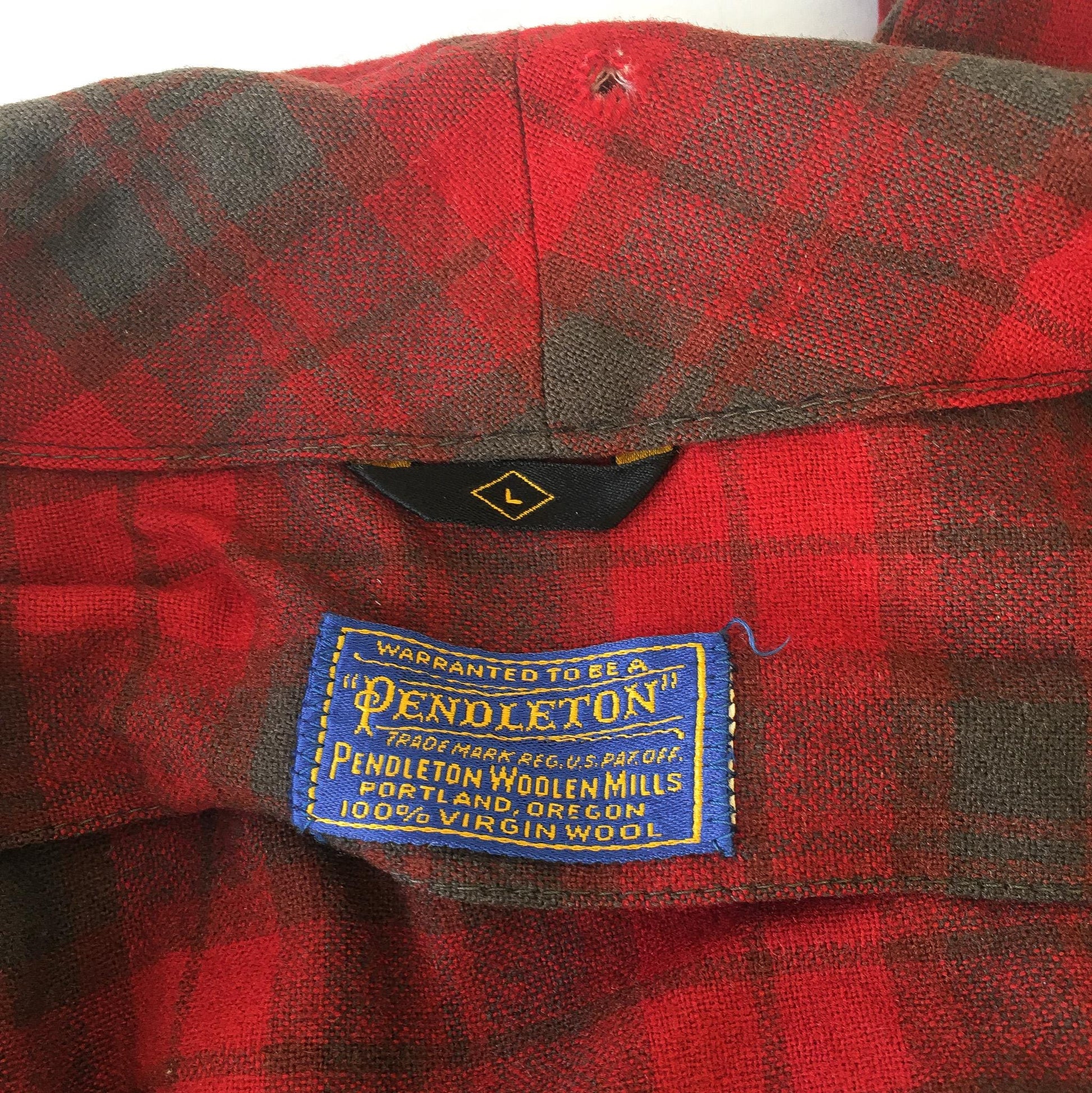 Vintage 60s Pendleton Red Plaid Pure Wool Bathrobe/Long Lightweight Unisex Overcoat, Vintage Men's Large