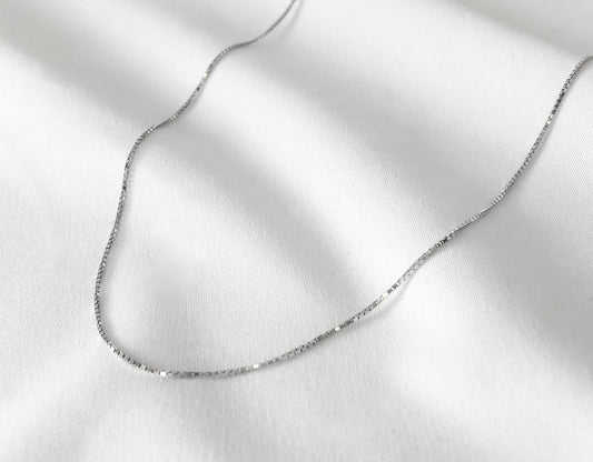 Vintage 14K White Gold Box Chain Necklace, Roughly 20", Roughly 1mm Width, Simple Everyday Unisex Layering Chain