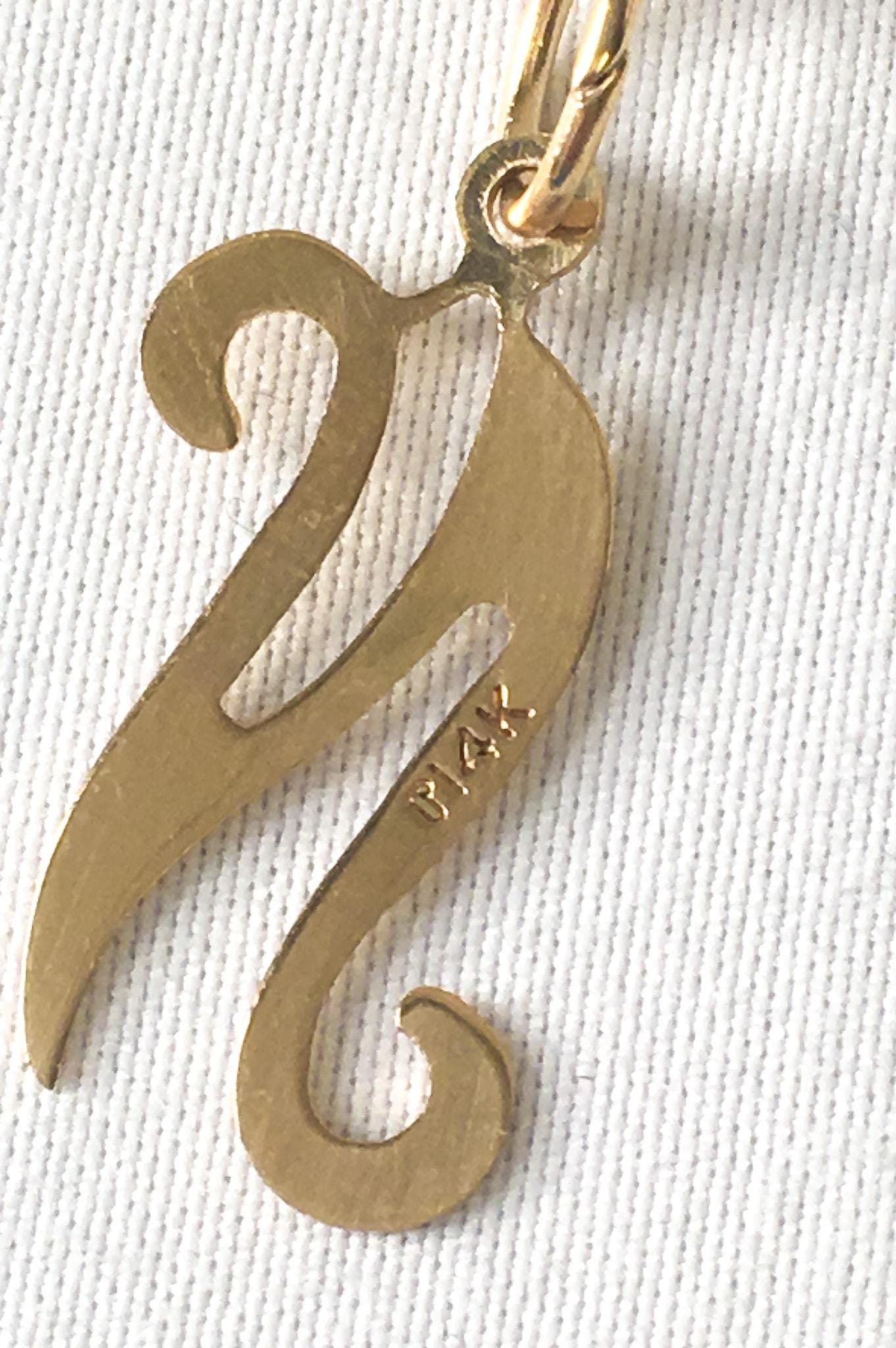 Vintage 14K Yellow Gold Cursive 'N" Monogram Initial Pendant, Dainty Simple Minimalist Everyday Pendant