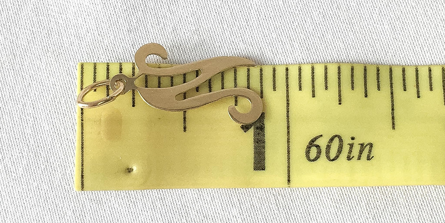 Vintage 14K Yellow Gold Cursive 'N" Monogram Initial Pendant, Dainty Simple Minimalist Everyday Pendant