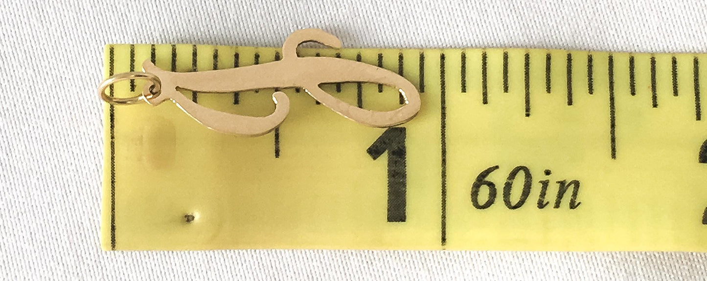 Vintage 14K Yellow Gold Cursive 'J' Initial Monogram Pendant, Simple Dainty Everyday Minimalist Pendant