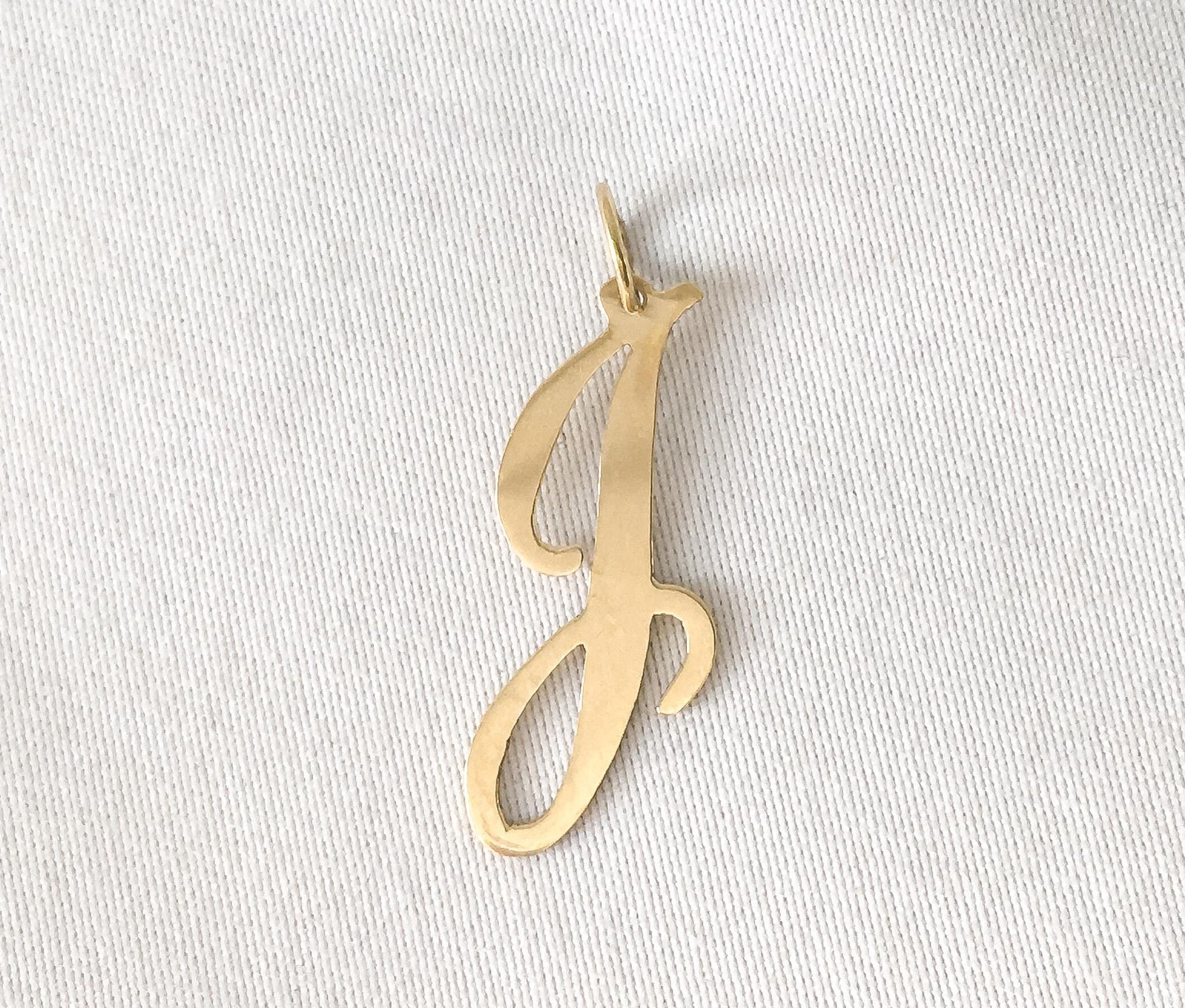 Vintage 14K Yellow Gold Cursive 'J' Initial Monogram Pendant, Simple Dainty Everyday Minimalist Pendant