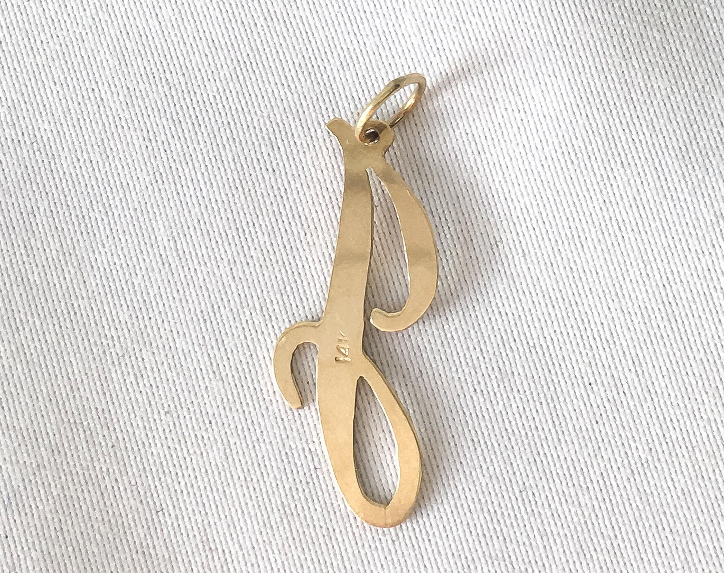 Vintage 14K Yellow Gold Cursive 'J' Initial Monogram Pendant, Simple Dainty Everyday Minimalist Pendant