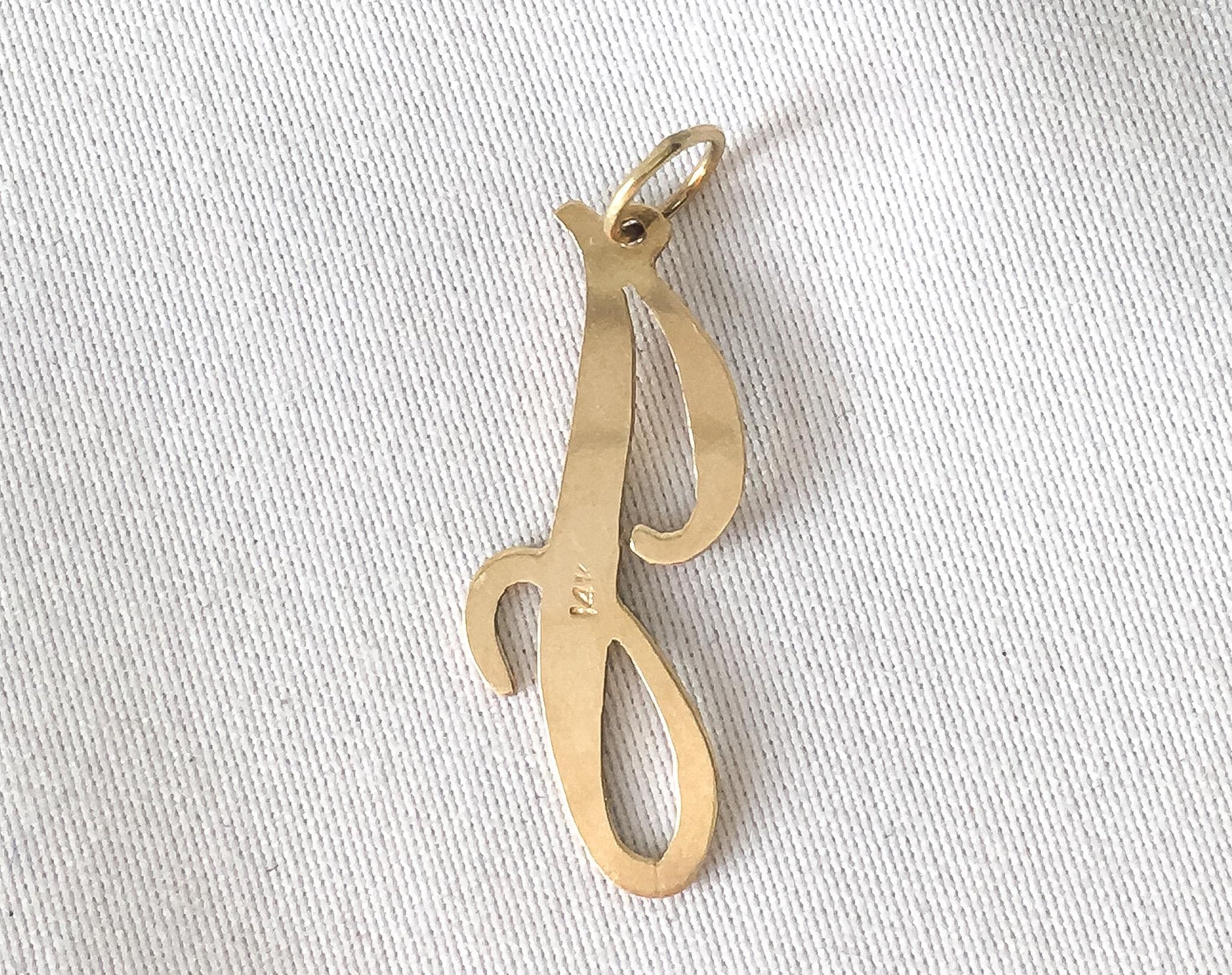 Vintage 14K Yellow Gold Cursive 'J' Initial Monogram Pendant, Simple Dainty Everyday Minimalist Pendant