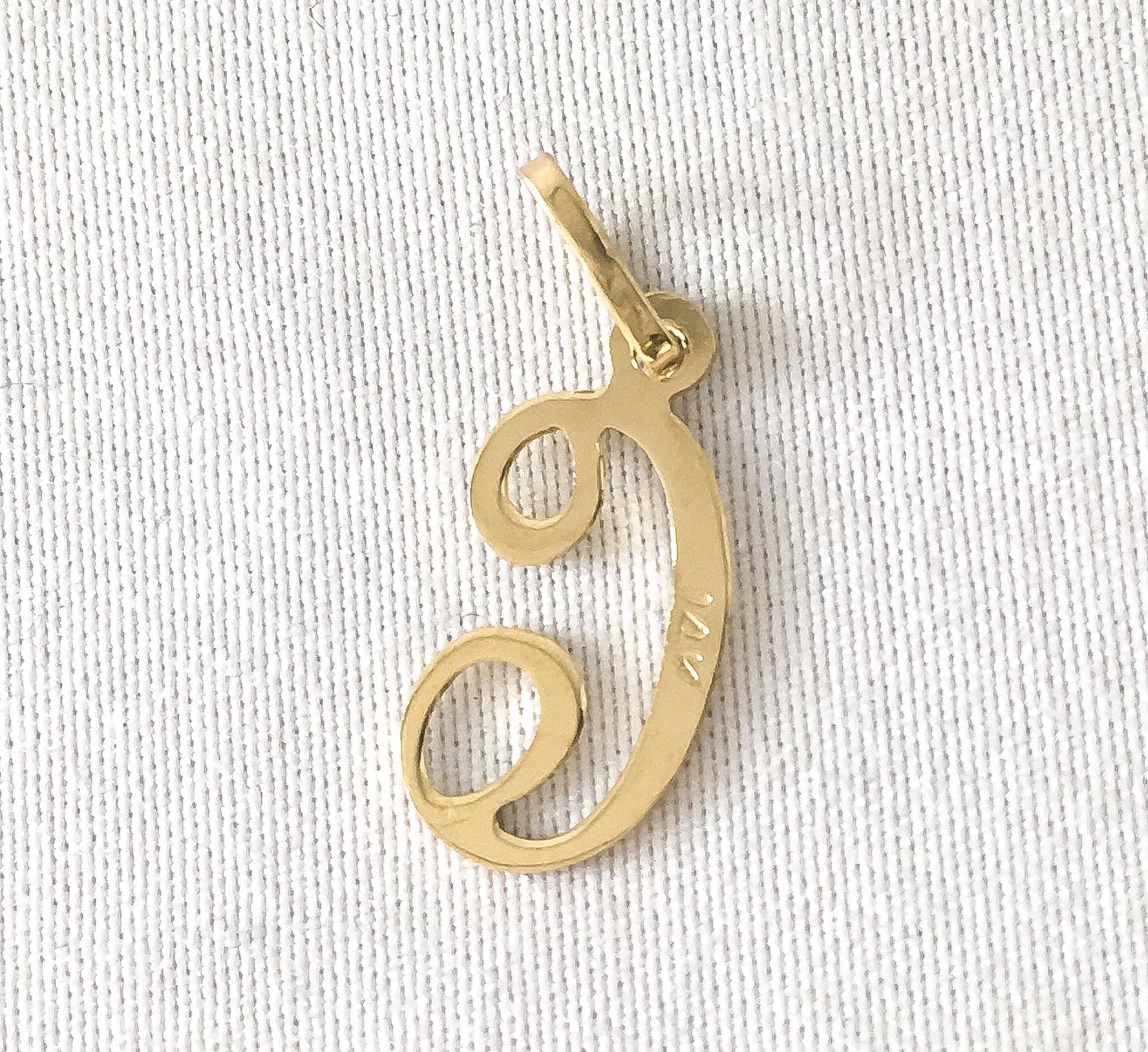 Vintage 14K Yellow Gold 'C' Cursive Initial Monogram Pendant, Simple Dainty Everyday Minimalist Pendant