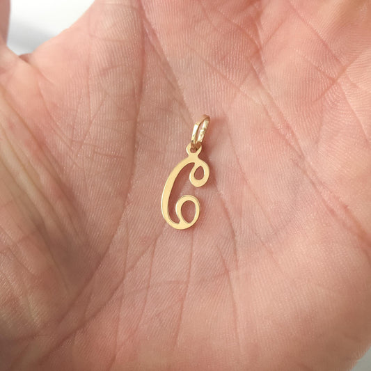 Vintage 14K Yellow Gold 'C' Cursive Initial Monogram Pendant, Simple Dainty Everyday Minimalist Pendant