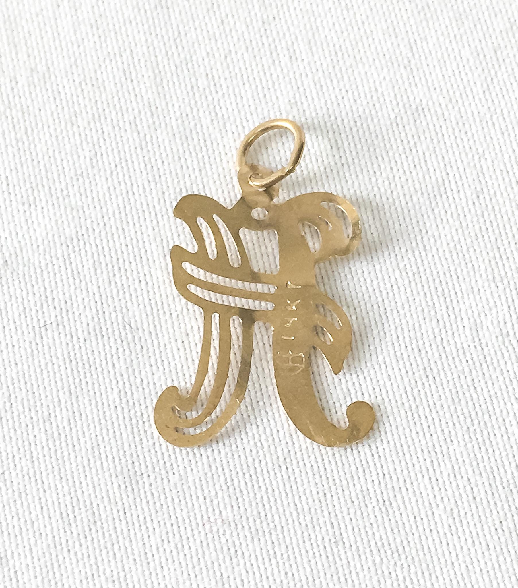 Vintage 14K 'H' Cursive Initial Monogram Pendant, Simple Dainty Everyday Minimalist Pendant
