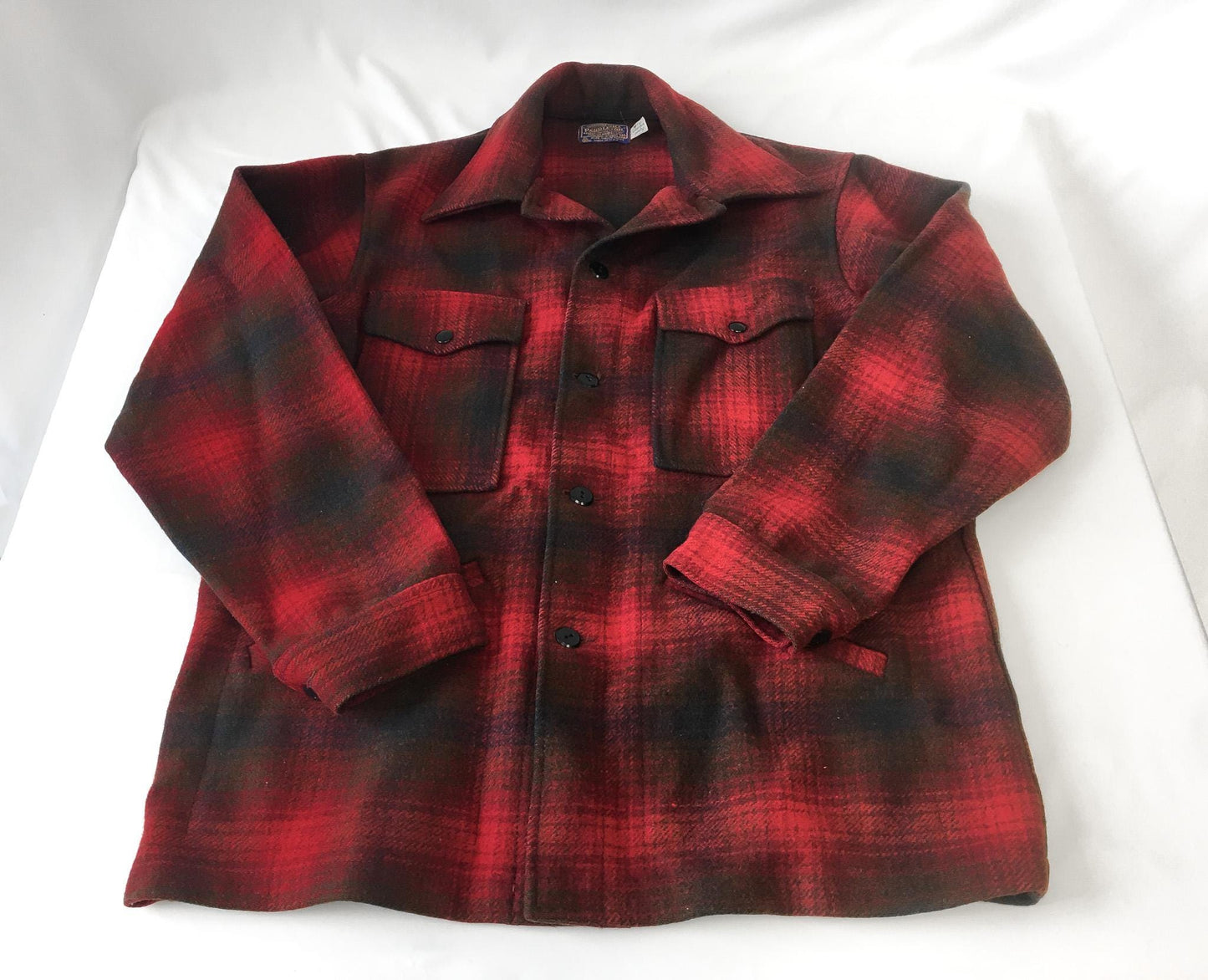 Vintage 70s Pendleton Red/Blue/Brown Plaid Wool Jacket, Men's Sz. M
