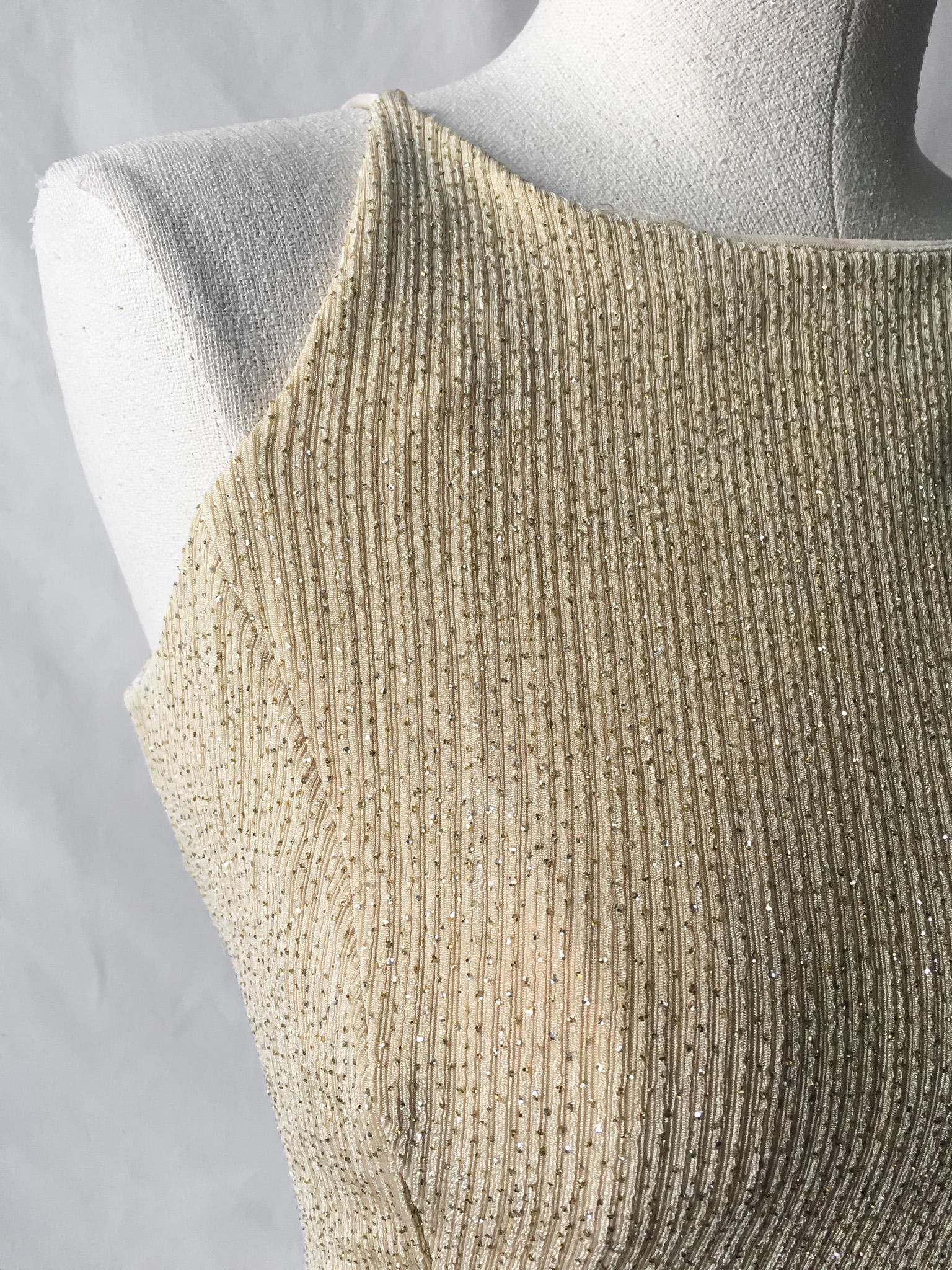 90s Dave and Johnny Beige Champagne Glitter Marilyn Monroe Style Open Back Bodycon Dress, Sz. 4, Art Deco Cocktail Style Evening Gown