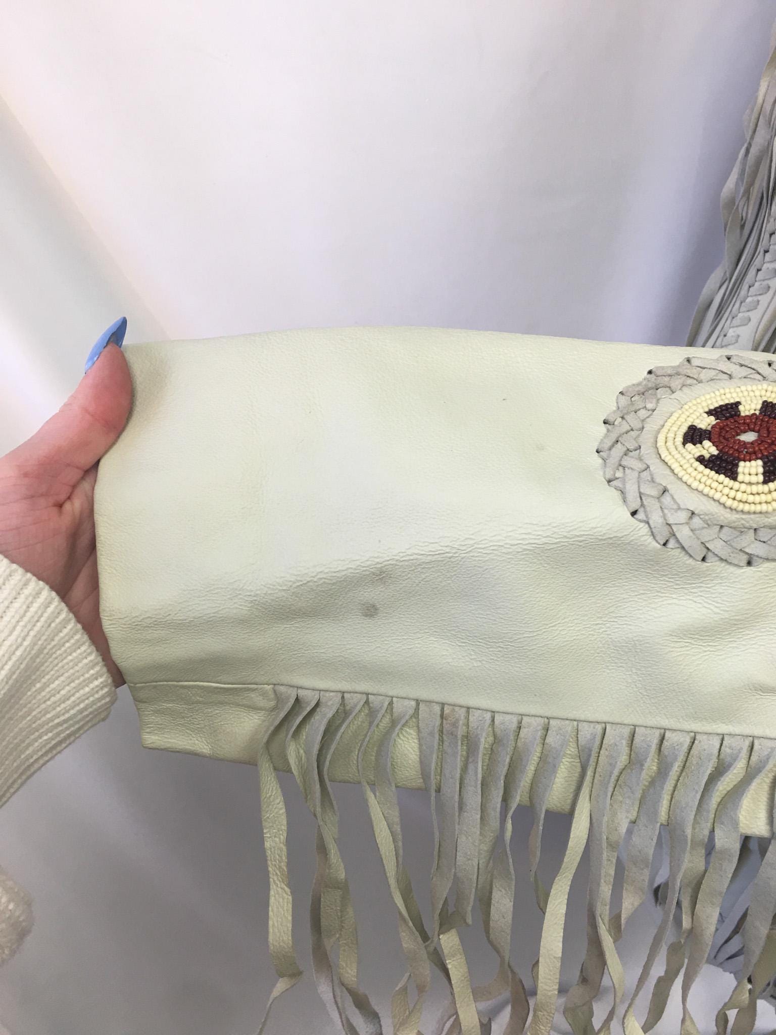 Vintage Scully Off-White Fringe Beaded Leather Jacket, Men's Sz. 44, Unique Statement Western Jacket