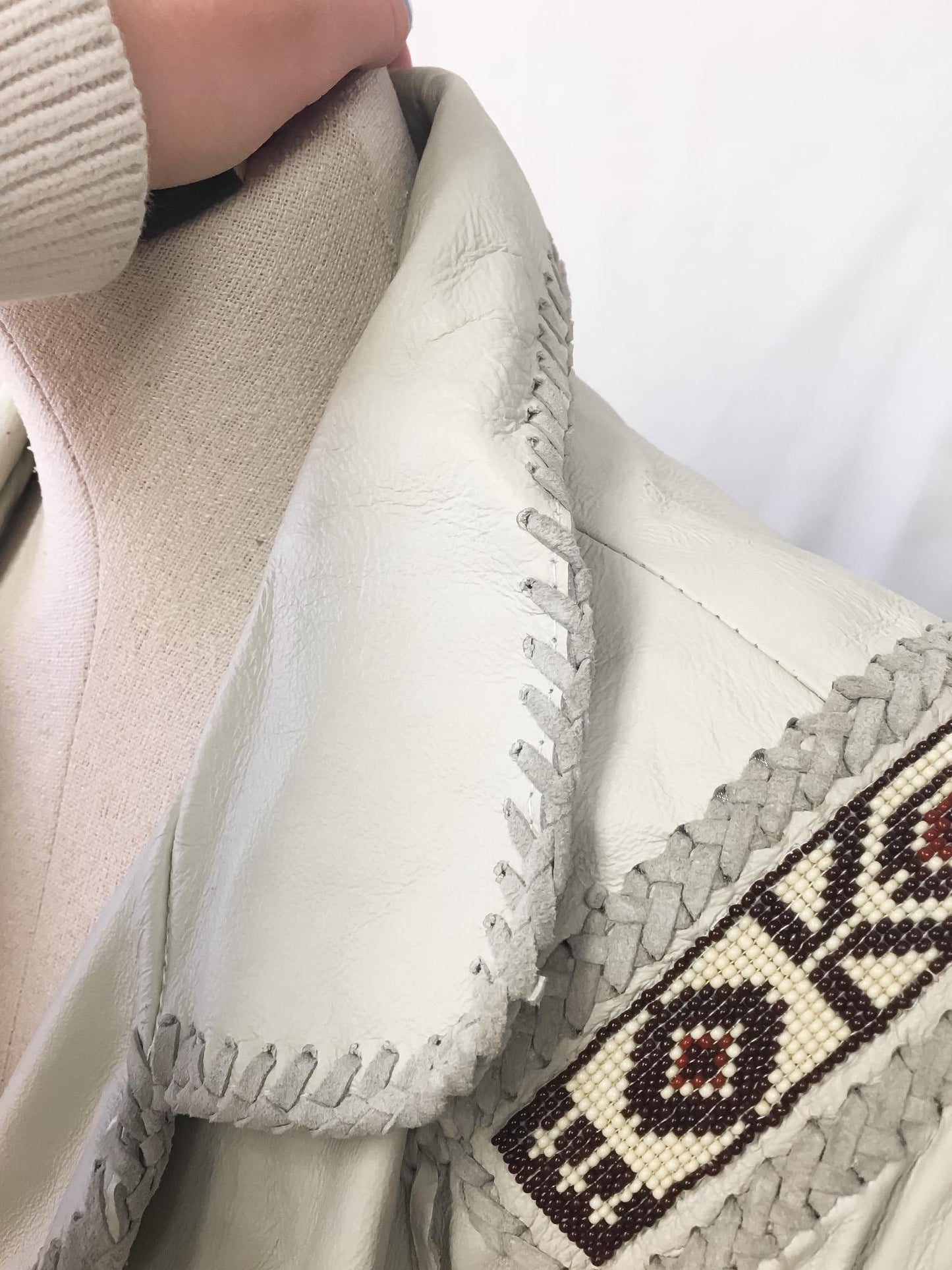 Vintage Scully Off-White Fringe Beaded Leather Jacket, Men's Sz. 44, Unique Statement Western Jacket