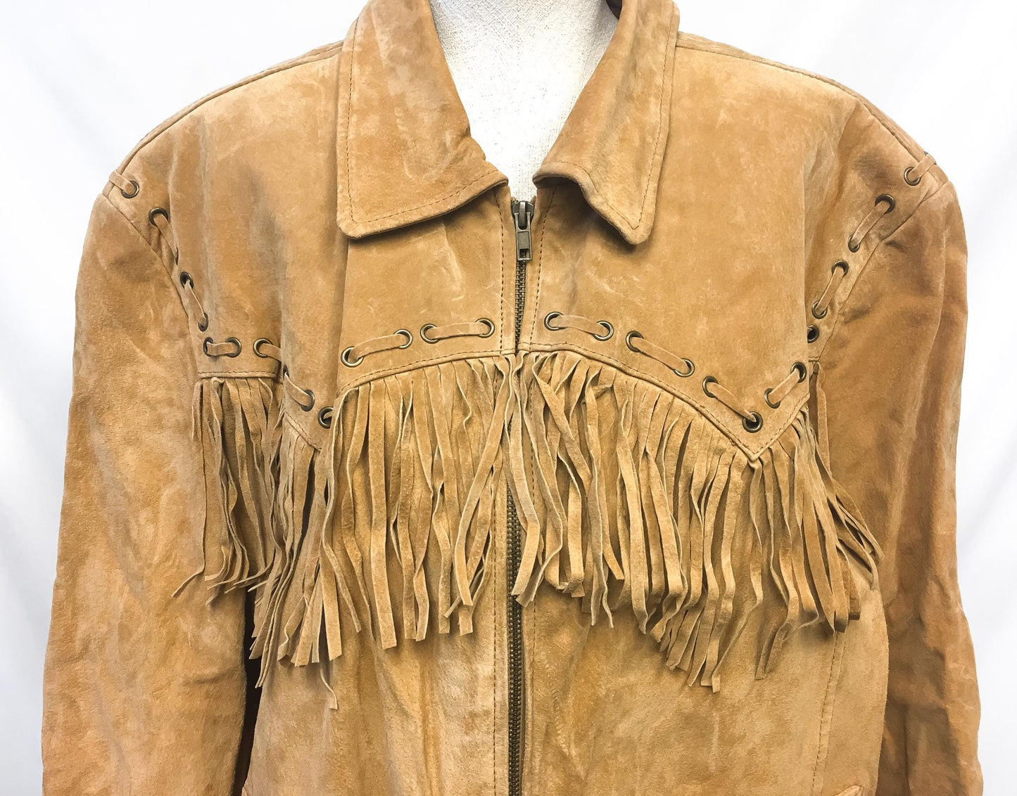Vintage Scully Brown Tan Leather Suede Fringe Unisex Jacket, Men's Sz. M/L, Western Boho Leather Fringe Jacket