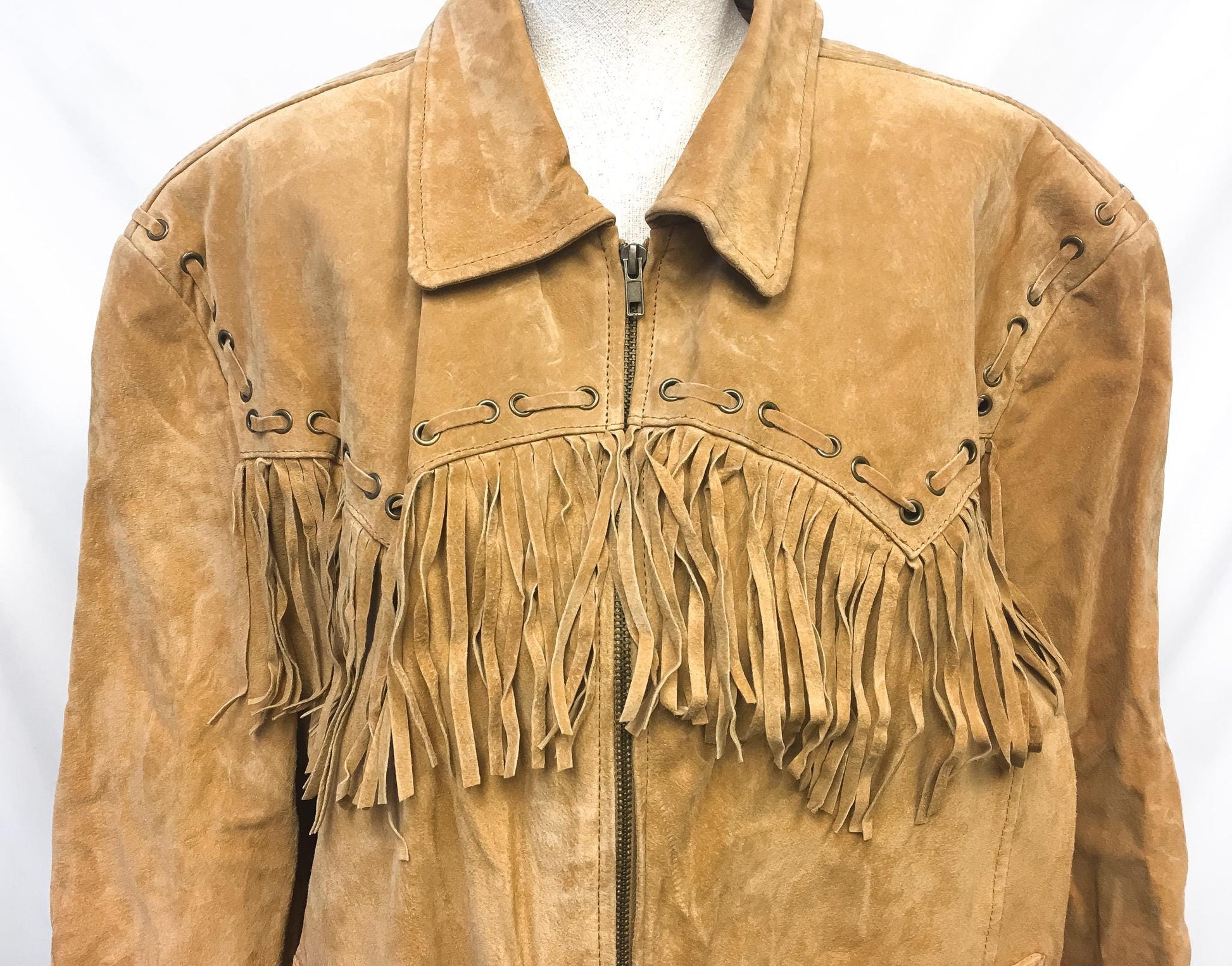 Vintage Scully Brown Tan Leather Suede Fringe Unisex Jacket, Men's Sz. M/L, Western Boho Leather Fringe Jacket