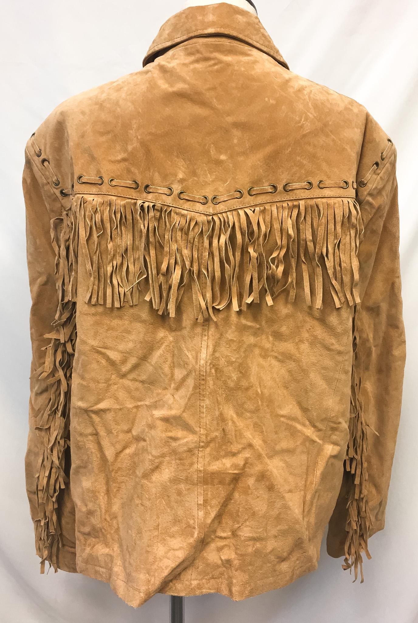 Vintage Scully Brown Tan Leather Suede Fringe Unisex Jacket, Men's Sz. M/L, Western Boho Leather Fringe Jacket