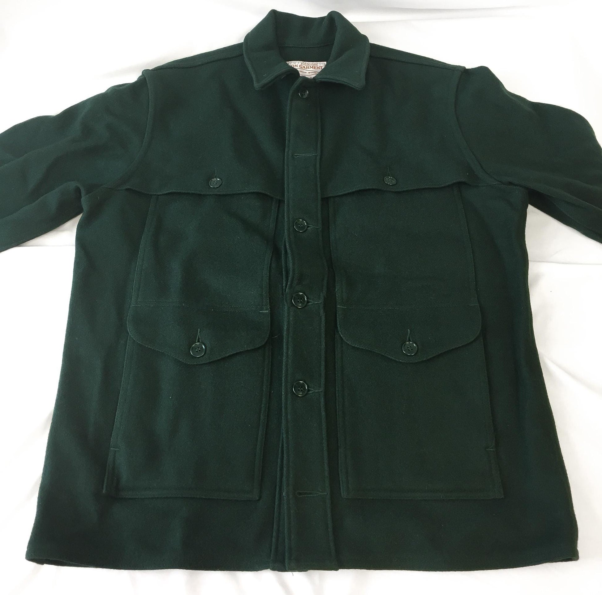Vintage 80s Filson Mackinaw Cruiser Forest Green Pure Wool Button Up Jacket, Men's Sz. L/XL