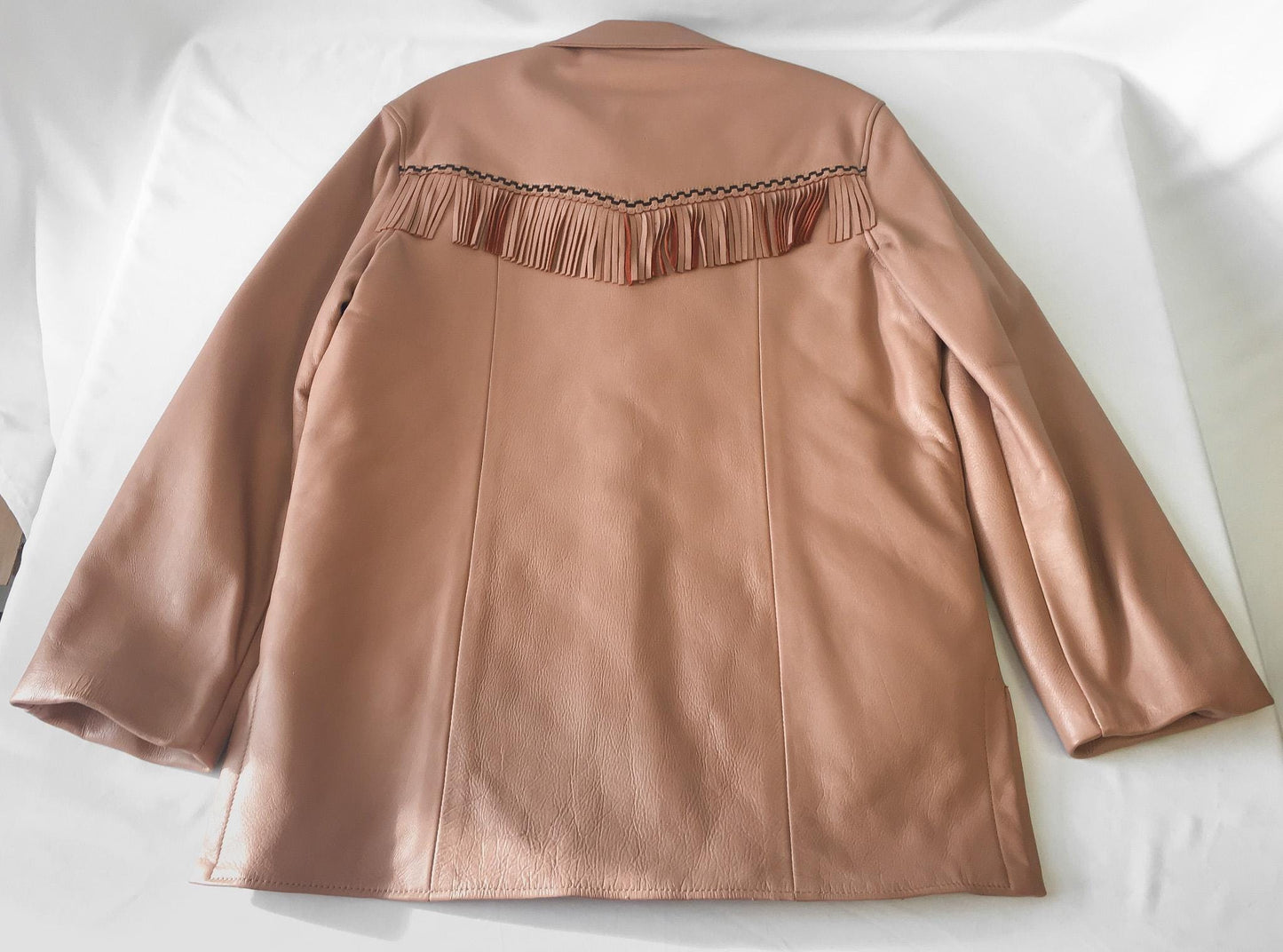 Vintage 50s Salmon Pink Leather Fringe Zip Up Jacket, Women's Sz. S/M, Unique Western Style Jacket