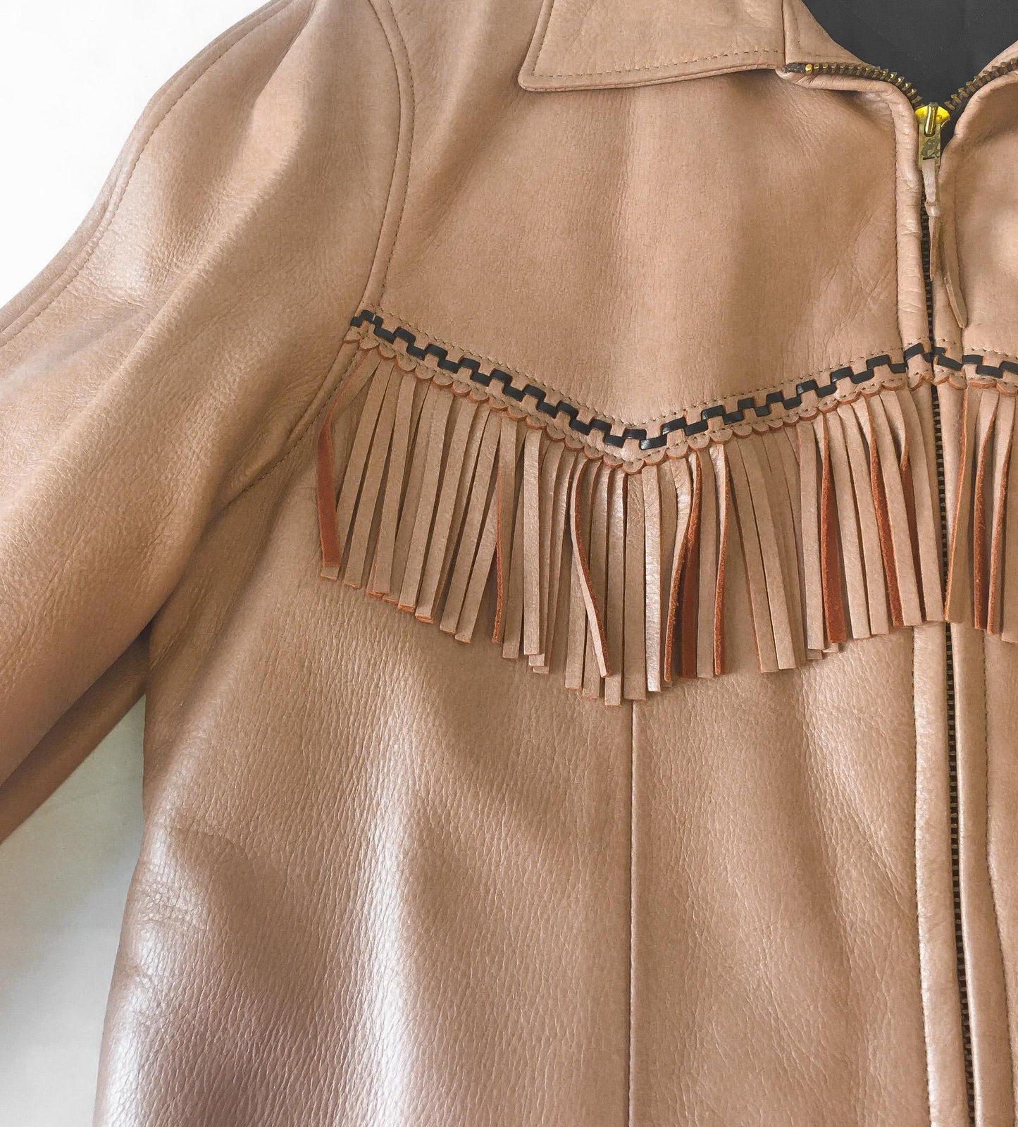 Vintage 50s Salmon Pink Leather Fringe Zip Up Jacket, Women's Sz. S/M, Unique Western Style Jacket