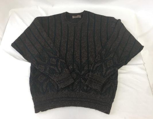 Vintage Jantzen Brown Striped Abstract Geometric Print Crewneck Sweater, Sz. M, Vintage Grandpa Sweater