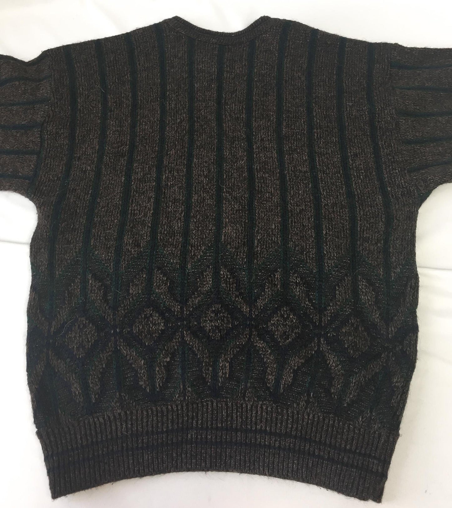 Vintage Jantzen Brown Striped Abstract Geometric Print Crewneck Sweater, Sz. M, Vintage Grandpa Sweater