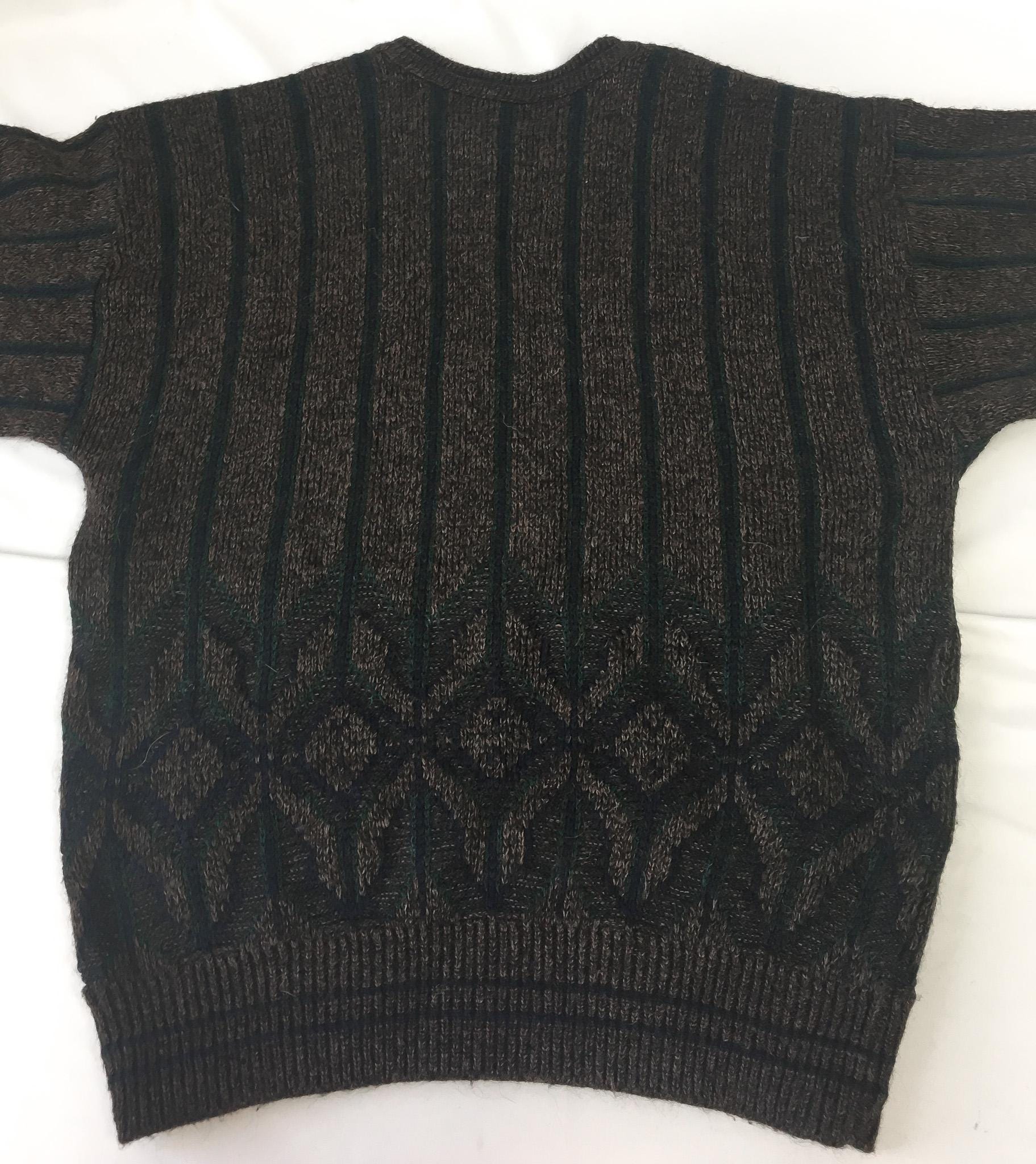 Vintage Jantzen Brown Striped Abstract Geometric Print Crewneck Sweater, Sz. M, Vintage Grandpa Sweater