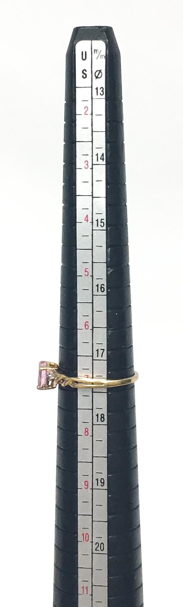 10K Yellow Gold Diamond Pink Ruby Heart Stone Ring, Sz 6.75 - 7, Vintage Regal Elegant Princess Style Statement Engagement Promise Ring