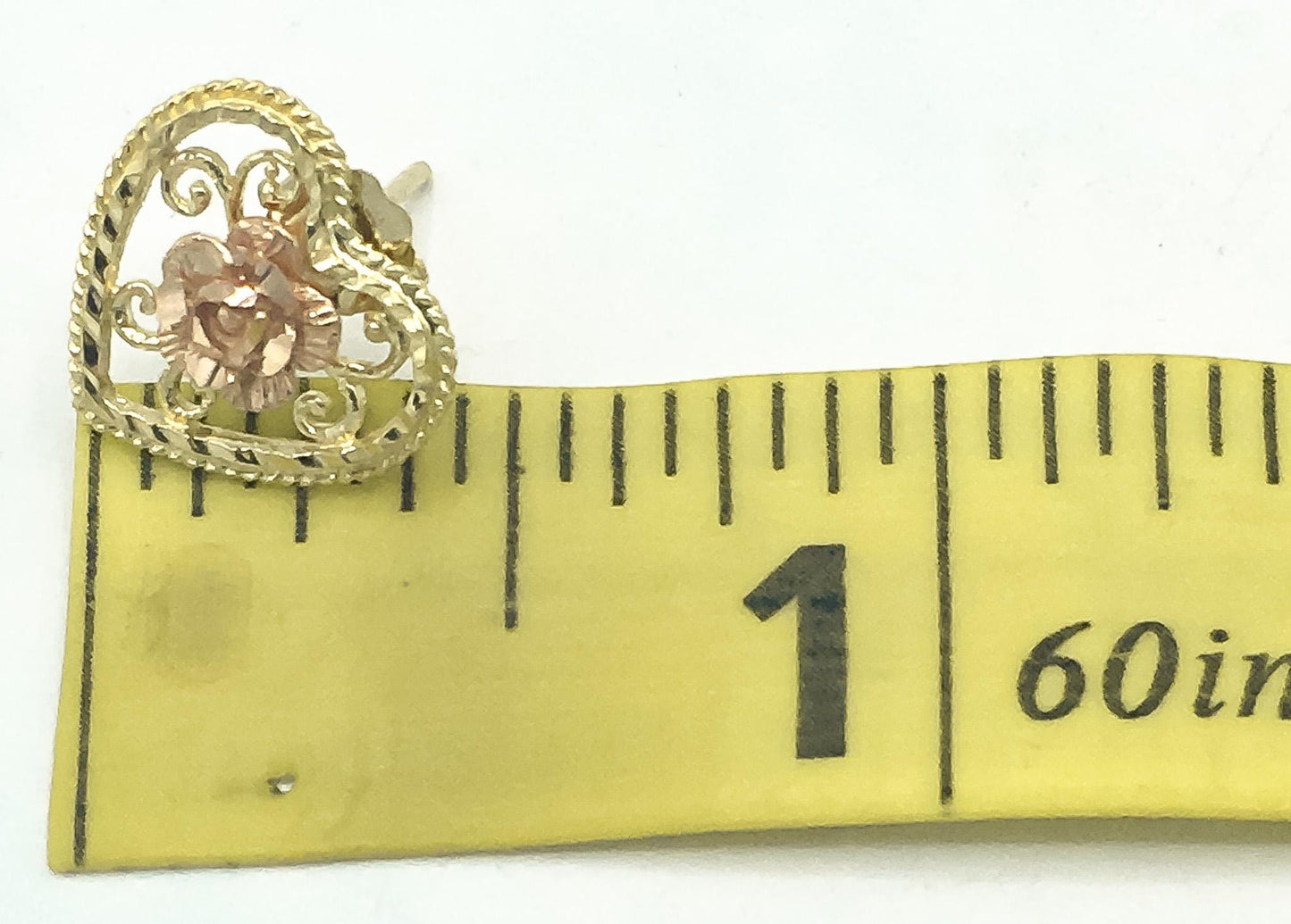 Vintage 14K Black Hills Gold Filigree Rose Heart Stud Earrings, Dainty Elegant Everyday Earrings