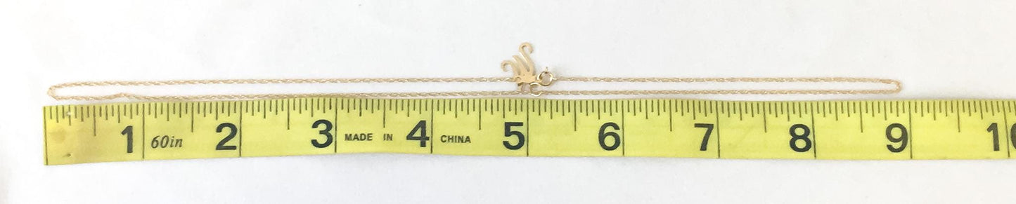 Vintage 14K Yellow Gold Cursive 'M' Monogram Initial 18" Pendant Necklace, Dainty Simple Everyday Initial Necklace