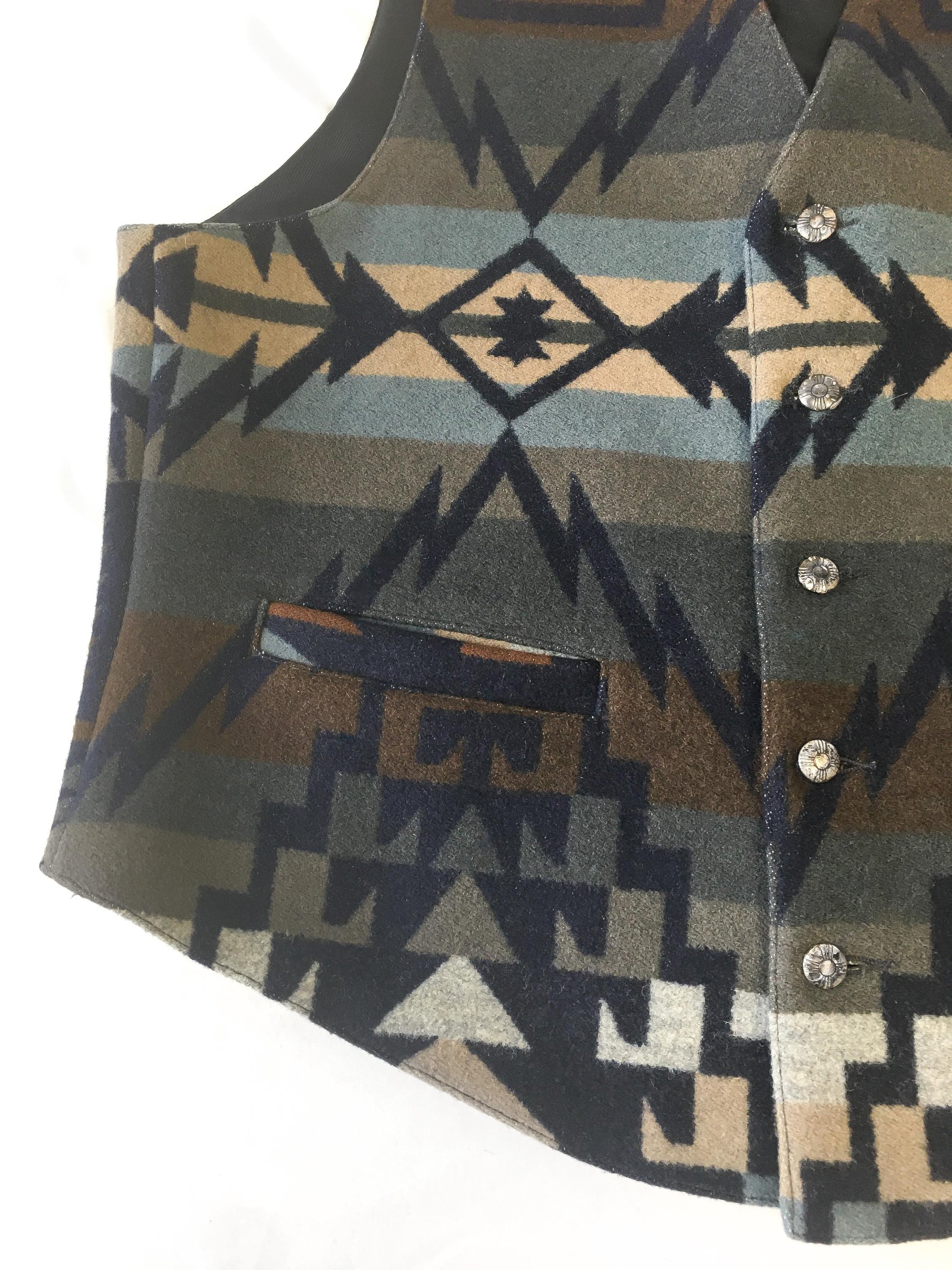 Vintage Pendleton Blue Gray Southwest Aztec Print Wool Vest, Men's Sz. L, Unisex Western Vest