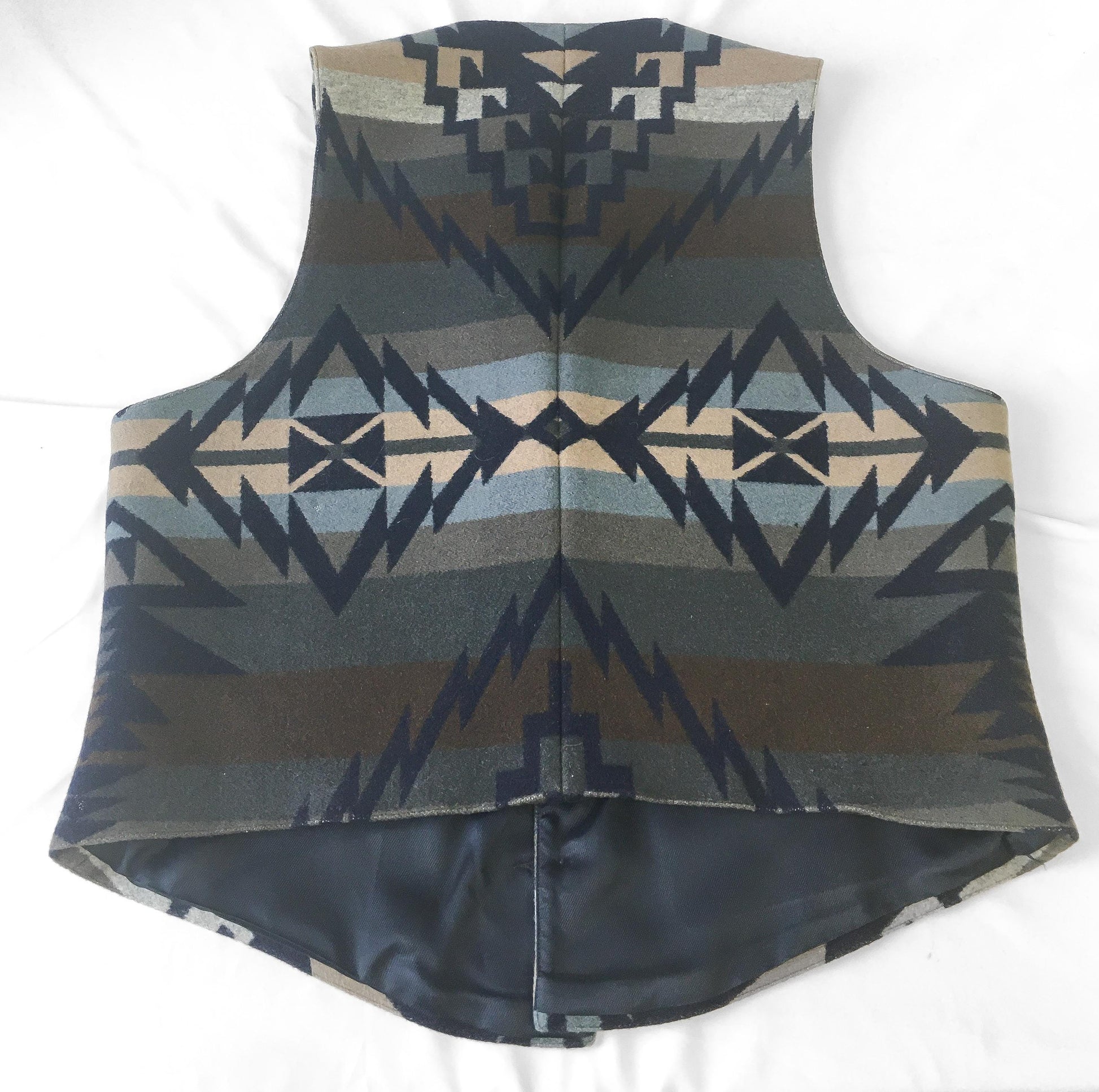 Vintage Pendleton Blue Gray Southwest Aztec Print Wool Vest, Men's Sz. L, Unisex Western Vest