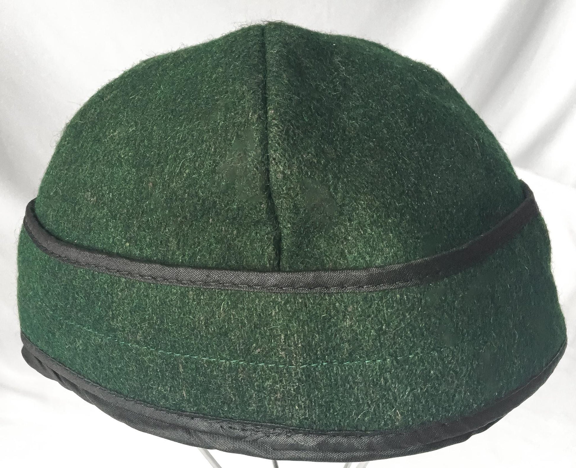 Vintage Green Wool Trapper Style Quilted Hunting Cap, Sz 7 1/4