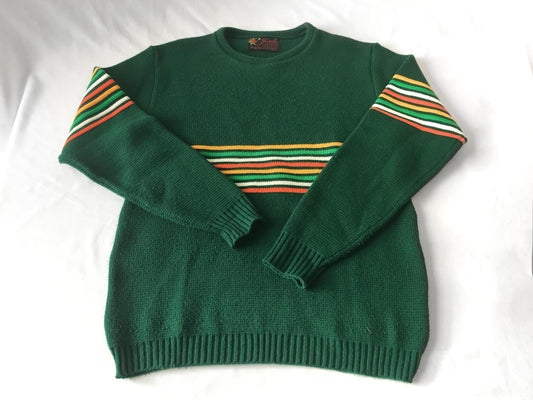 Vintage 70s Jersild Green/Yellow/Orange Striped Sweater, Men's Sz. M, Vintage Unisex Retro Style Sweater