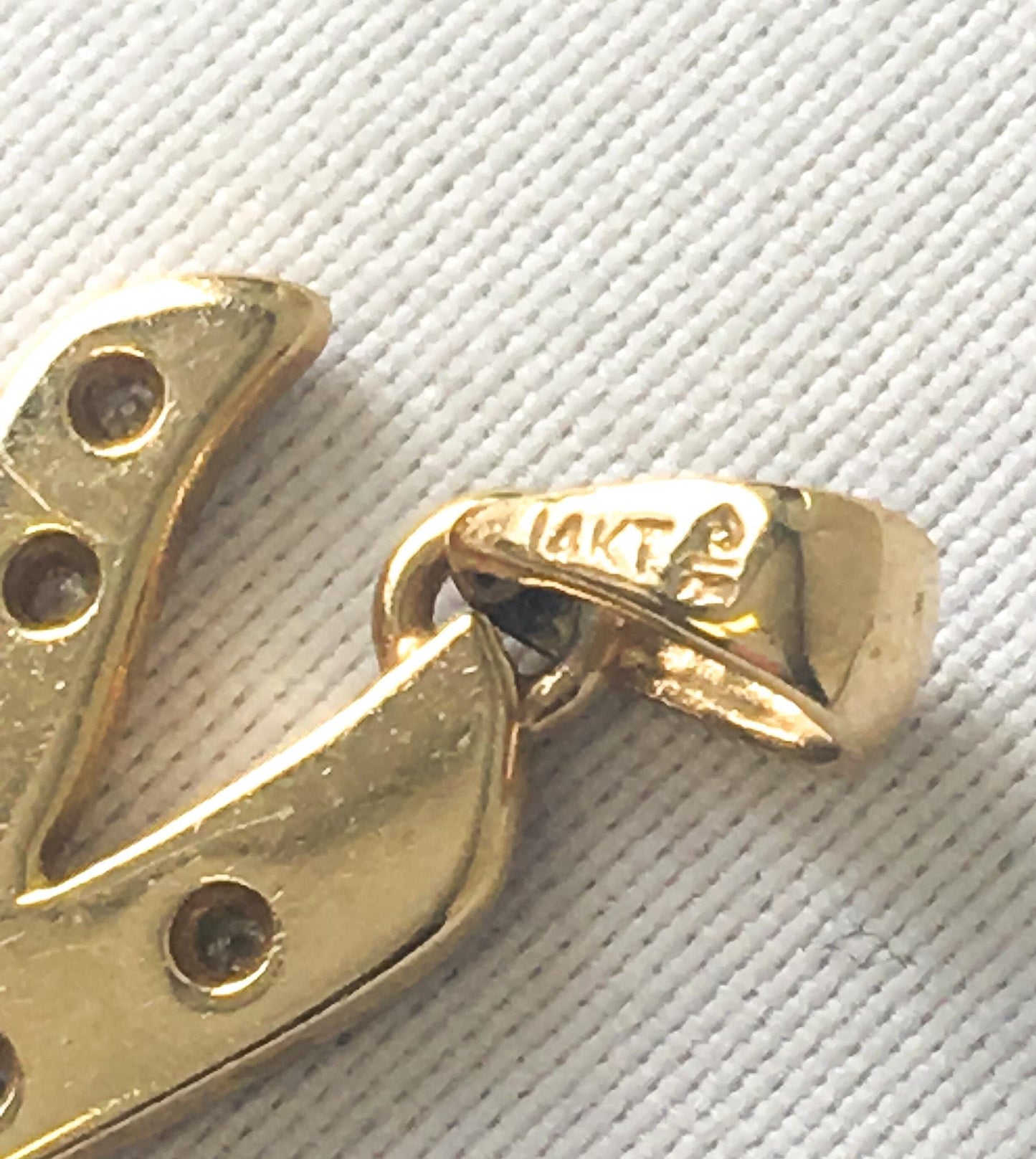 14K Yellow Gold White Sapphire 'K' Initial Monogram Pendant, .75", Simple Dainty Elegant Initial Pendant