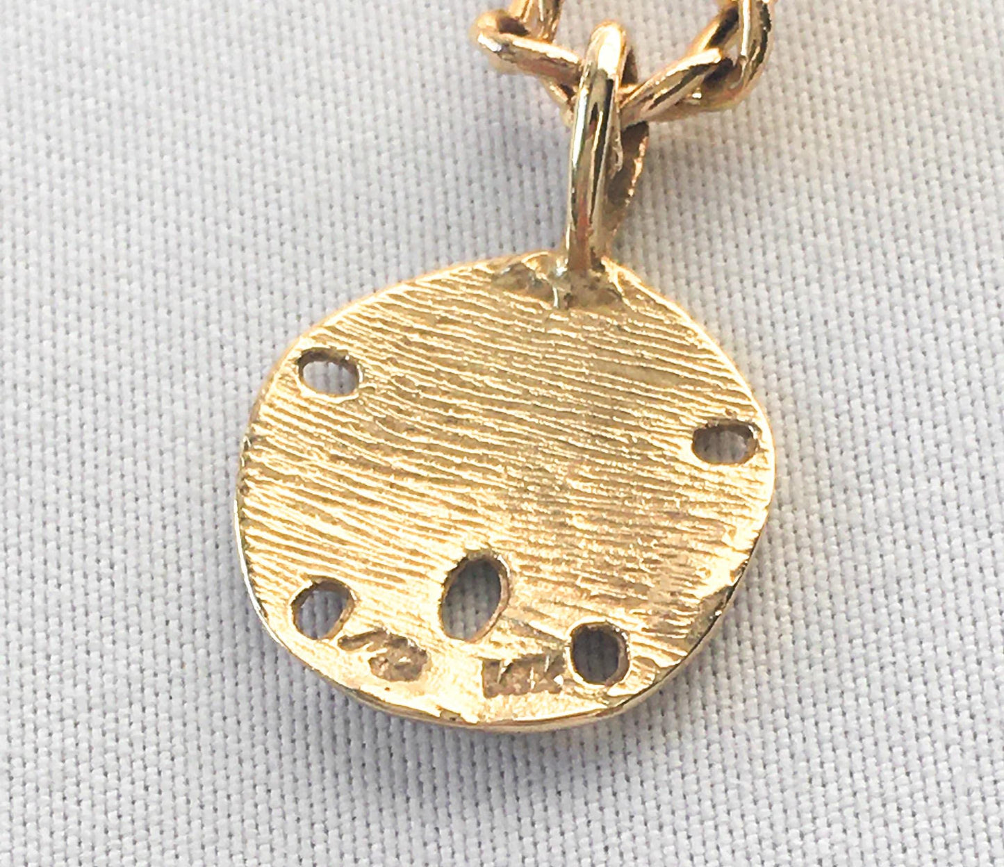 Vintage 14K Sand Dollar Pendant Necklace on 14K Italy Figaro Chain, 18", Beachy Boho Coastal Nautical Jewelry