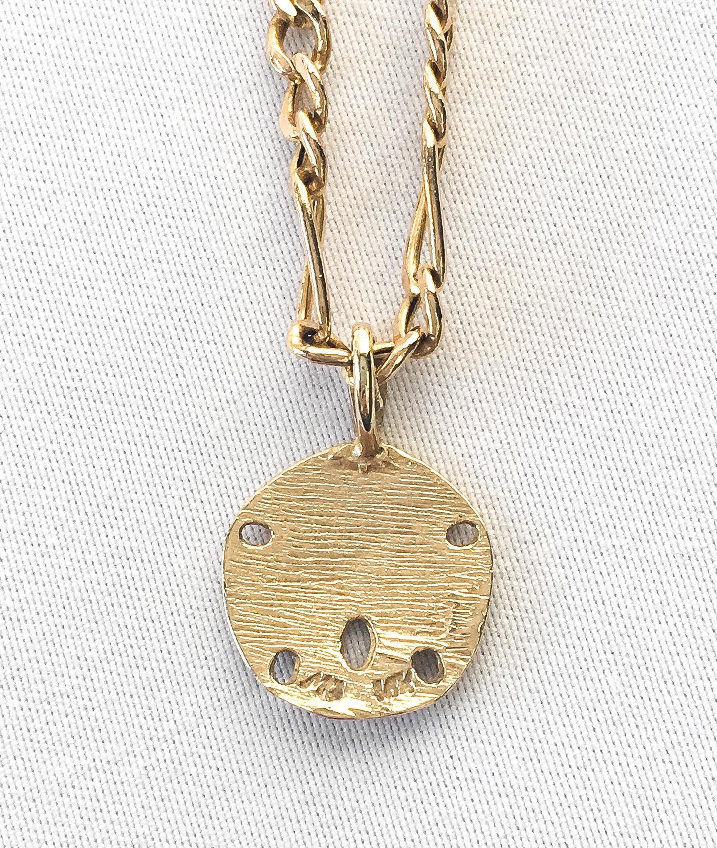 Vintage 14K Sand Dollar Pendant Necklace on 14K Italy Figaro Chain, 18", Beachy Boho Coastal Nautical Jewelry