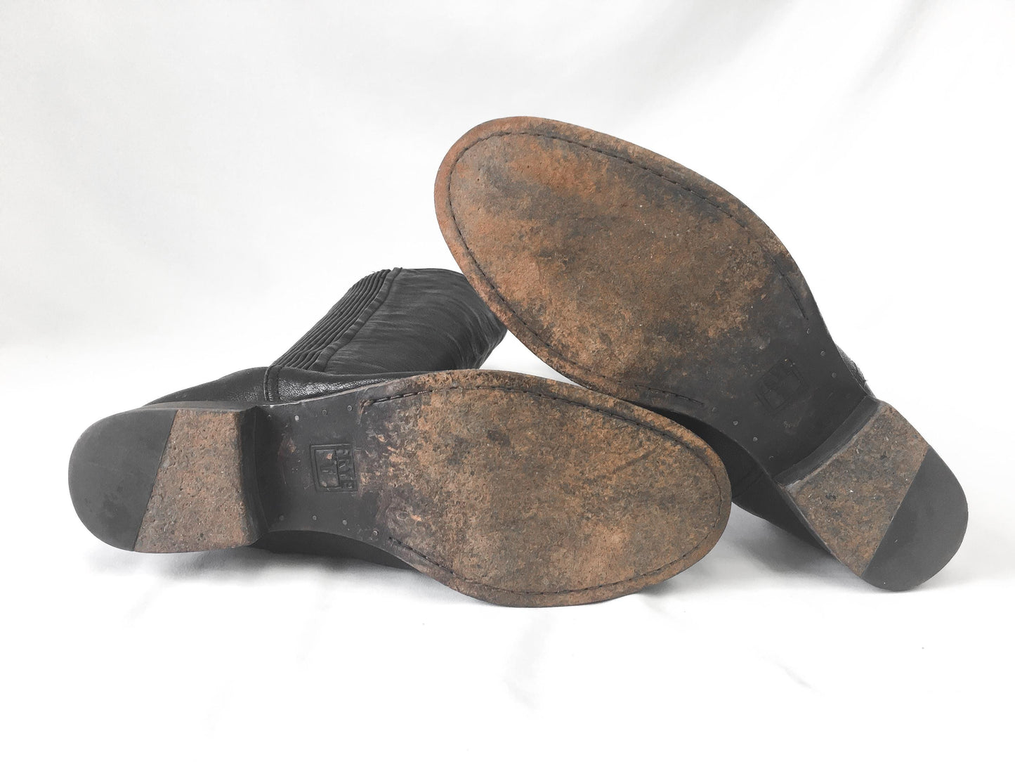 Vintage Frye Melissa Scrunch Black Leather Knee High Boots, Women's Sz. 9.5M