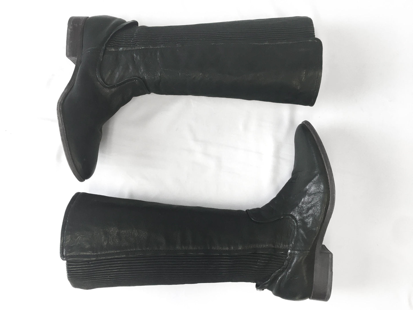 Vintage Frye Melissa Scrunch Black Leather Knee High Boots, Women's Sz. 9.5M