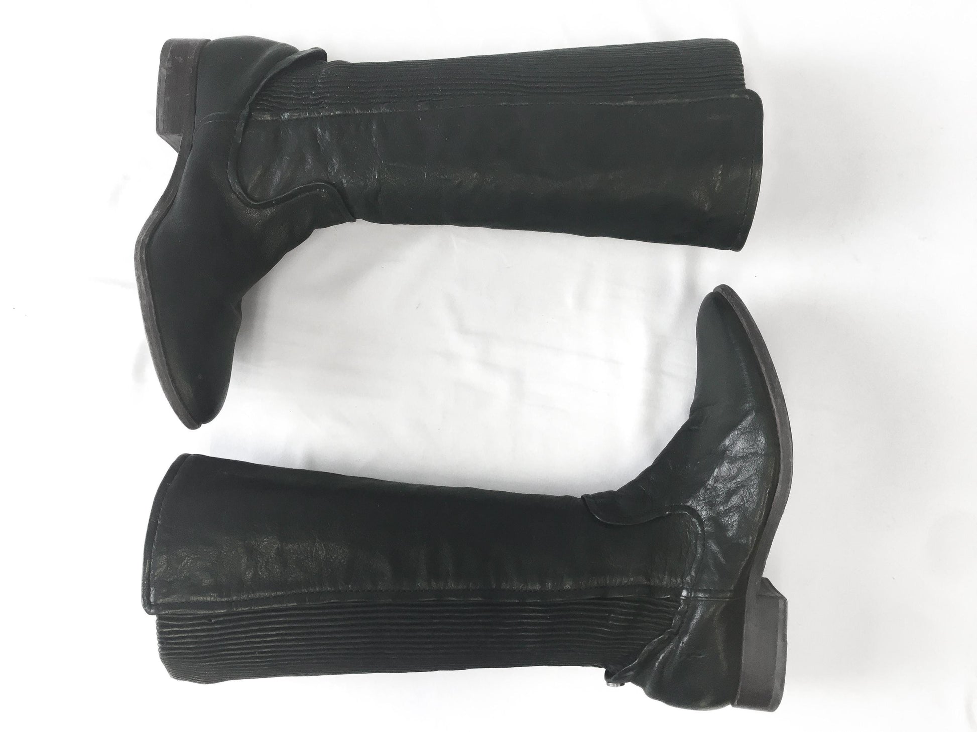 Vintage Frye Melissa Scrunch Black Leather Knee High Boots, Women's Sz. 9.5M